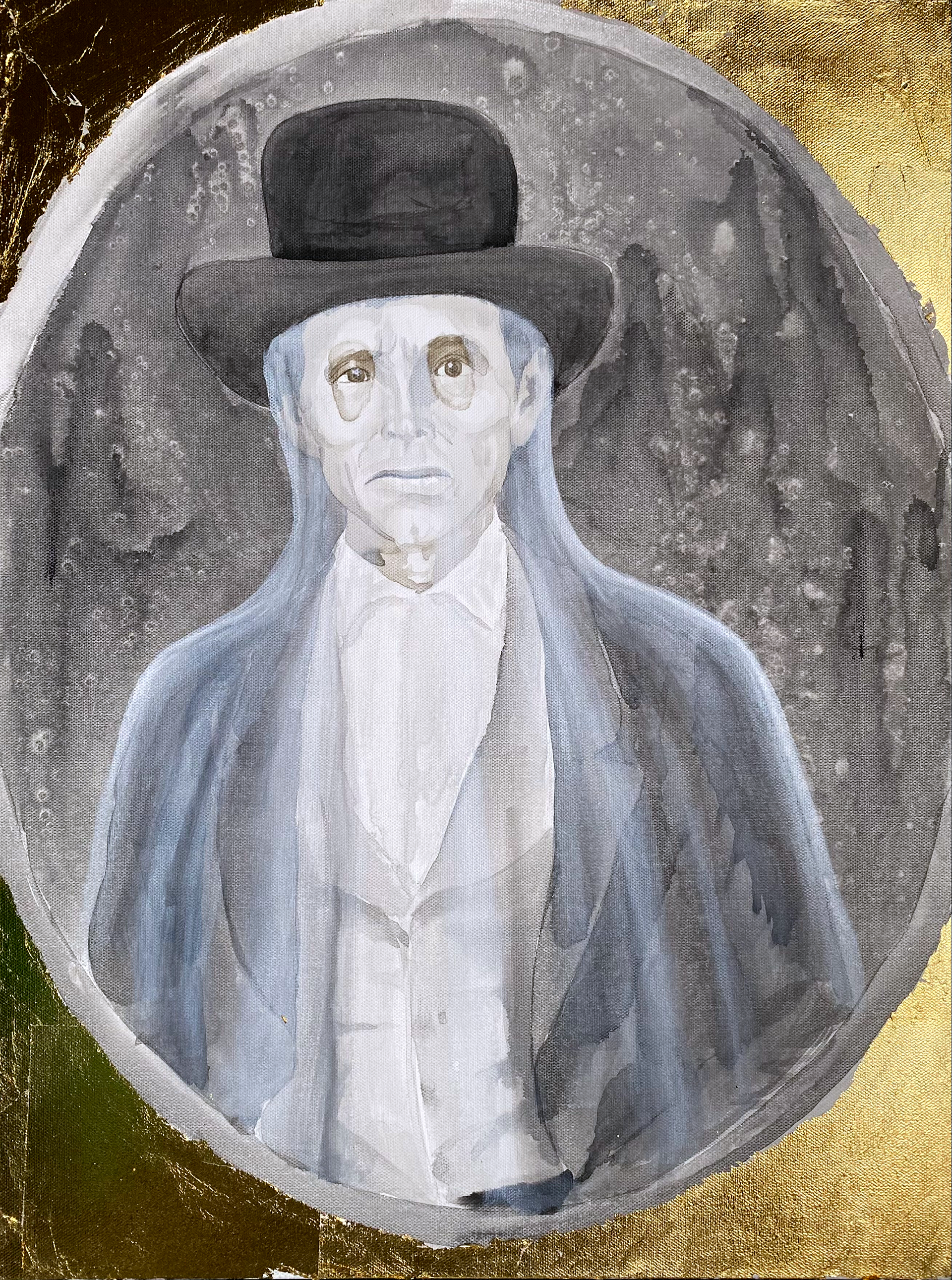 Paterfamilias, Ink and Gold Leaf on Canvas, 18 x 24 in, 2024