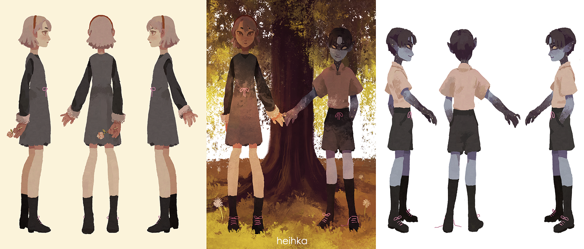 Double character sheet plus background illustration (see next picture). Painted.