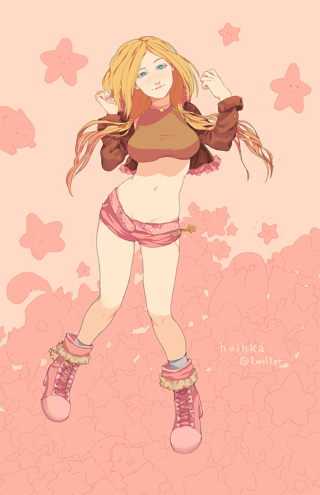 Full body character; lineart and flat colors with shading. Simple BG.