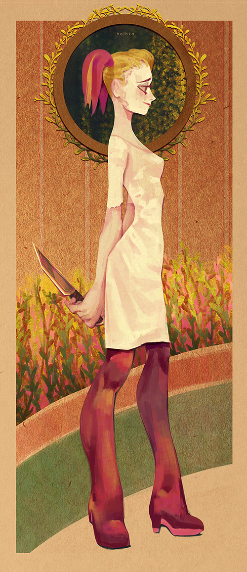 Full body character; simple painting style. Slightly detailed BG.