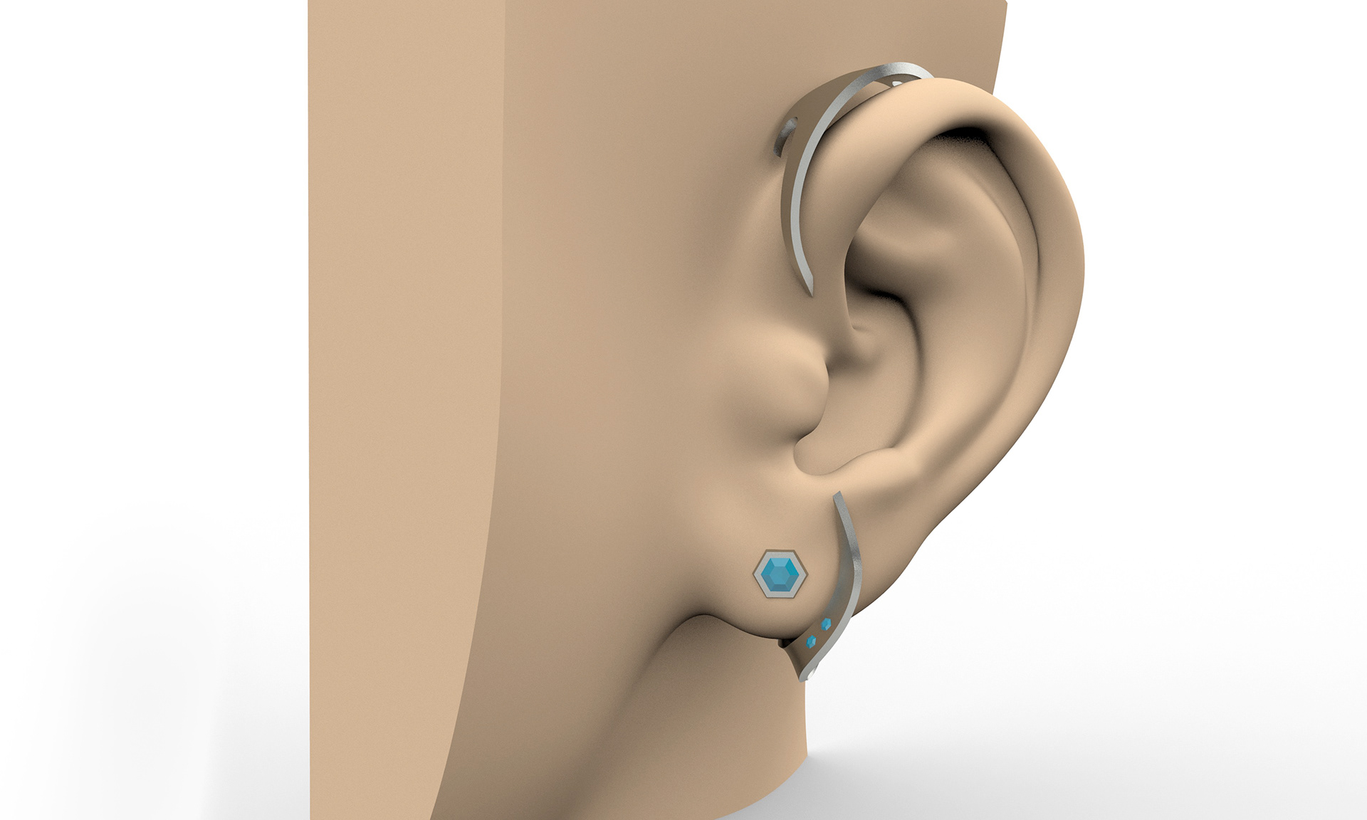 Front view, earring set in-situ