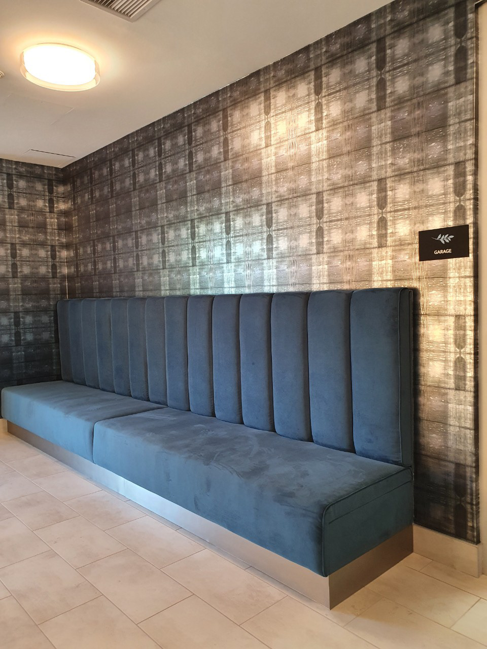Custom banquette with fabric