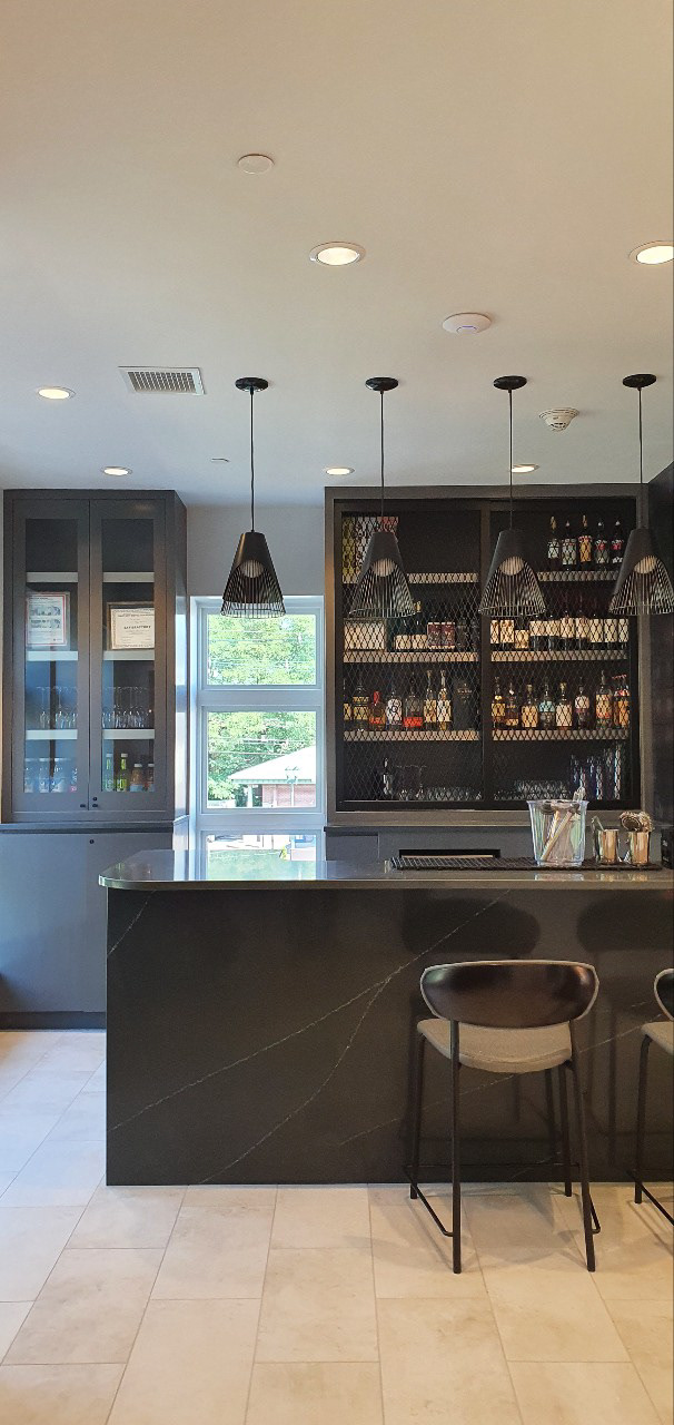Custom cabinets with glass and metal doors with lock