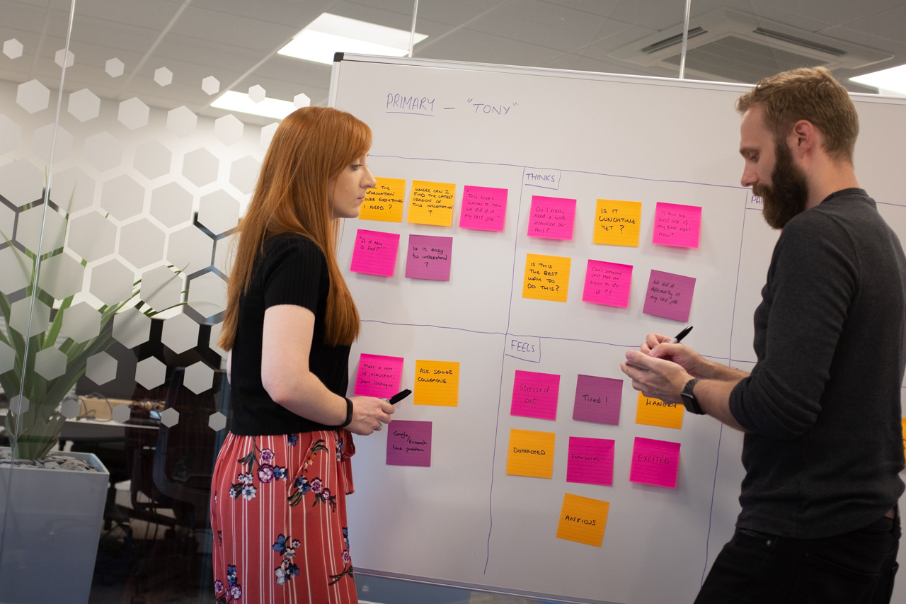 Brainstorming during empathy mapping.