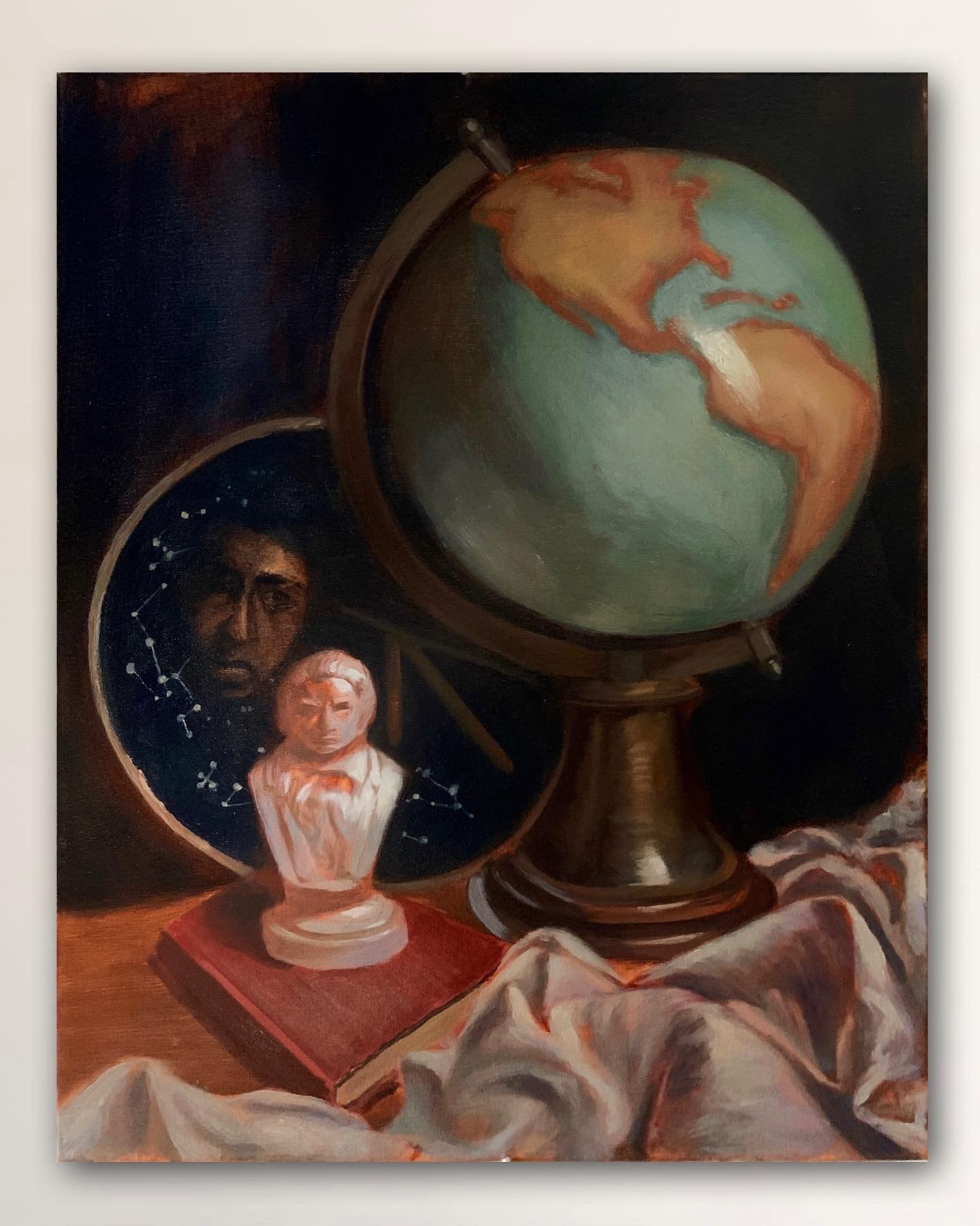Still life with globe and beethoven | Oil on canvas | 16"20" | 2021