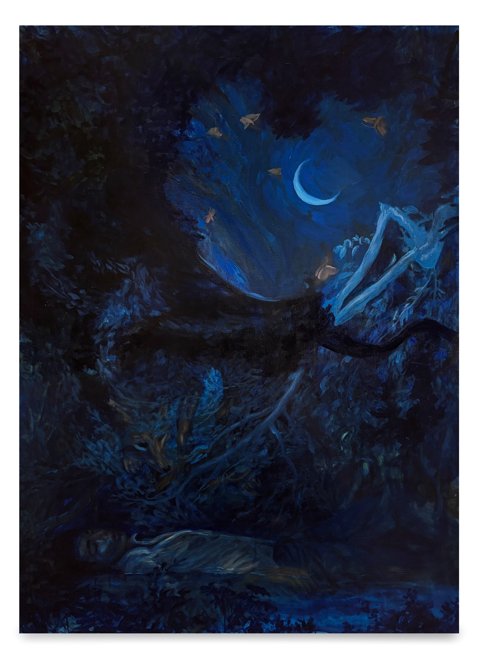 Riverrun, past the oasis | Oil, watercolor, and acrylic on canvas | 32"x44” | 2025