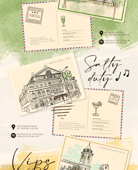 Ilustración carta de tragos Alberto's Hilton Buenos Aires