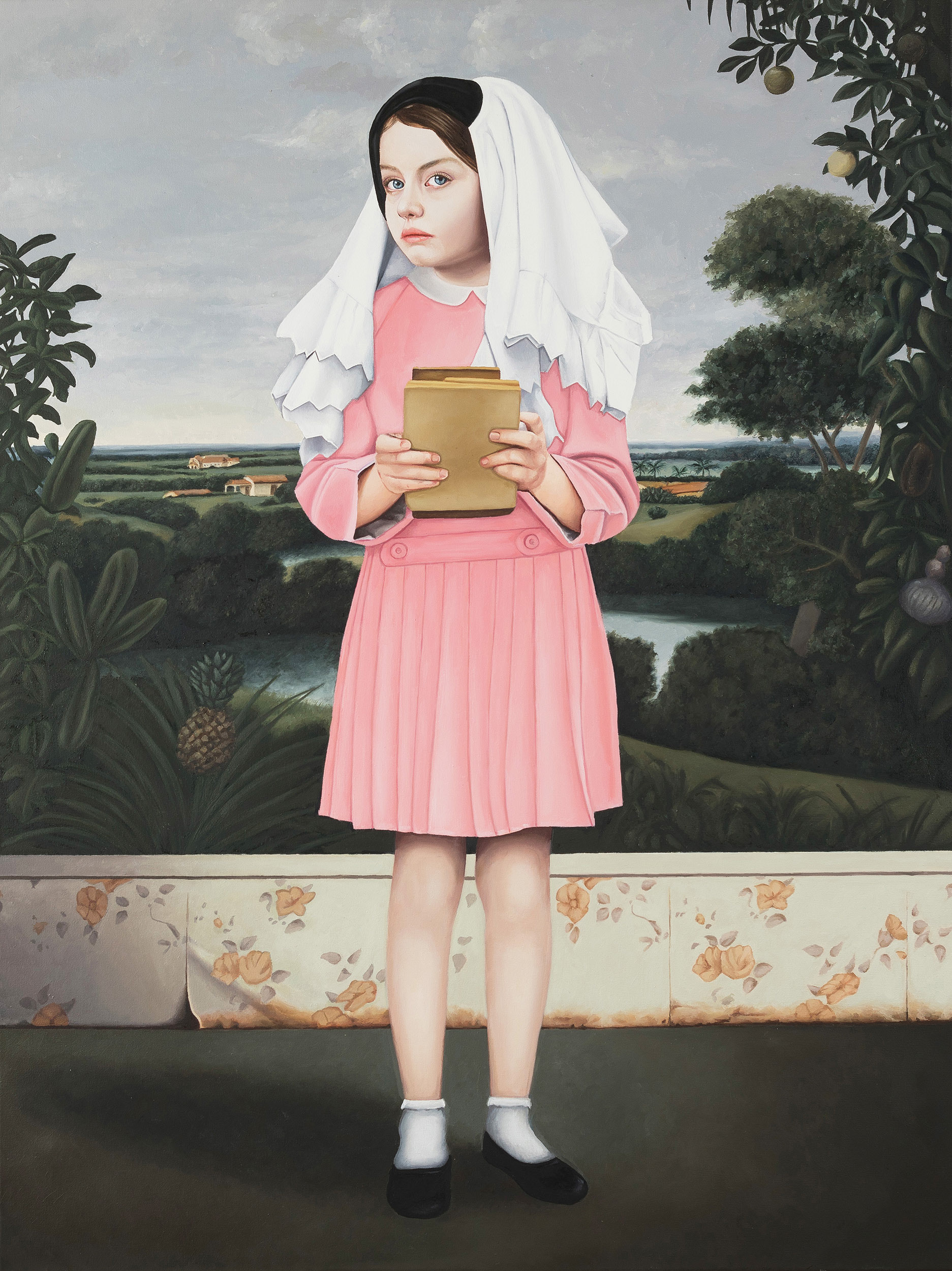 Niña con Vestido Rosa - Oleo sobre tela - 90 x 120 cm