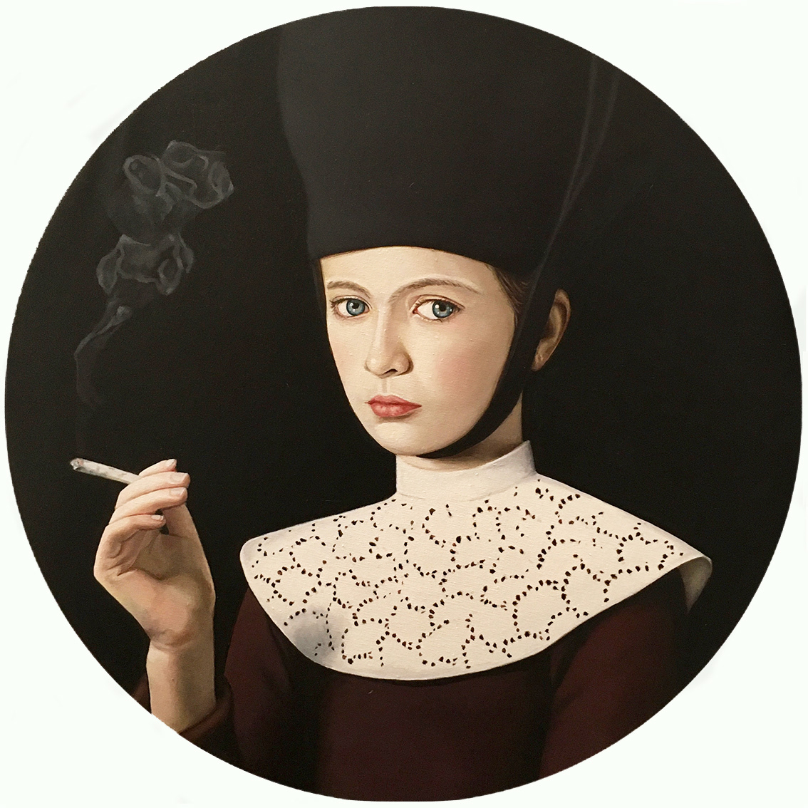 Niña Fumadora 1 - Oleo sobre tela - 60 cm diam