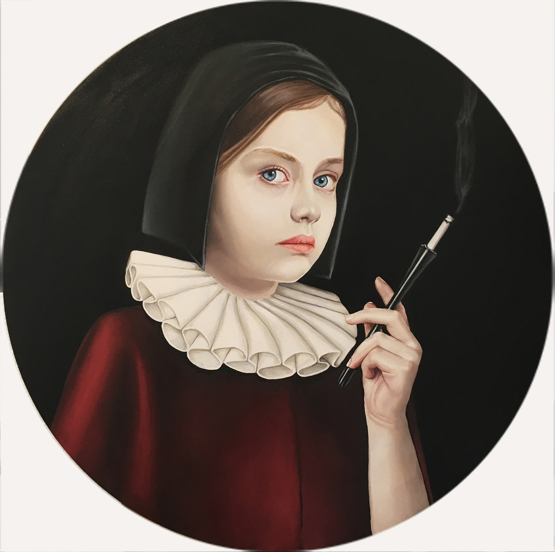 Niña Fumadora 2 - Oleo sobre tela - 60 cm diam