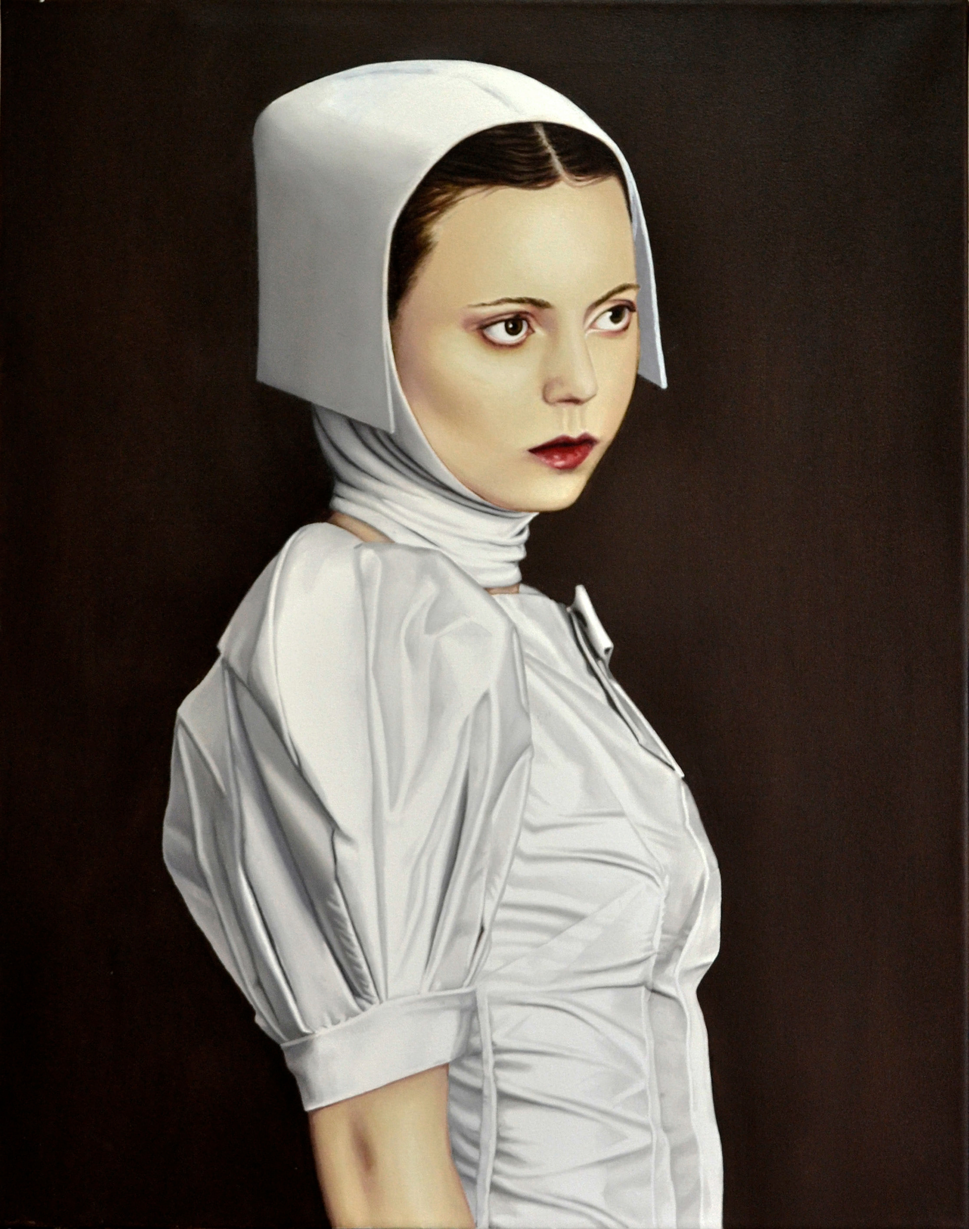 Mujer con Capucha Blanca -  Oleo sobre tela - 55 x 70 cm