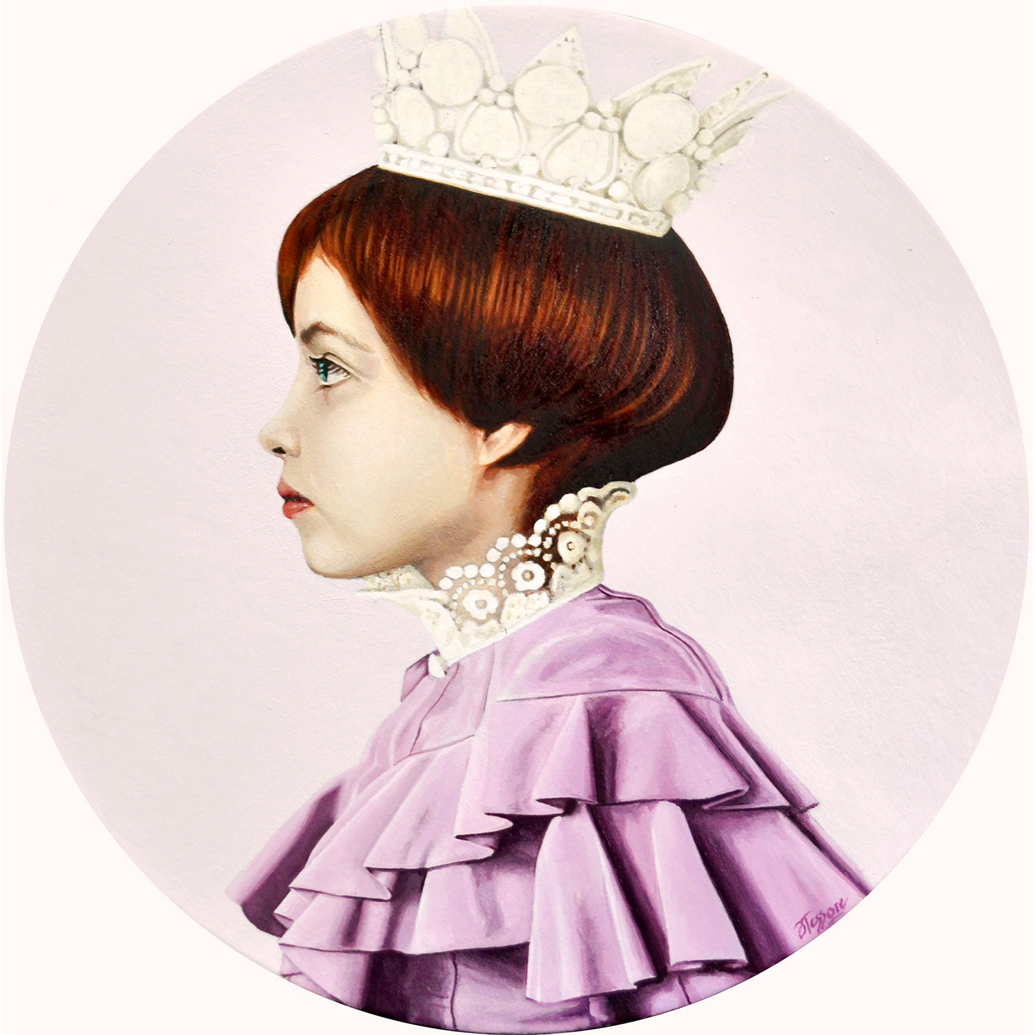 Reina Perfil Rosa - Oleo sobre tela - 40 cm diam