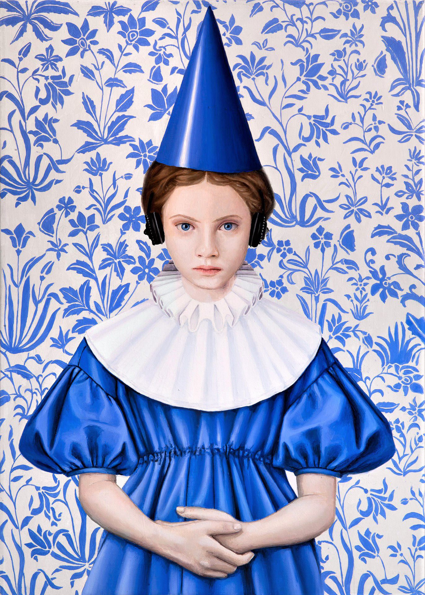 Reina Bonete Azul Flores - Oleo sobre tela - 45 x 60 cm