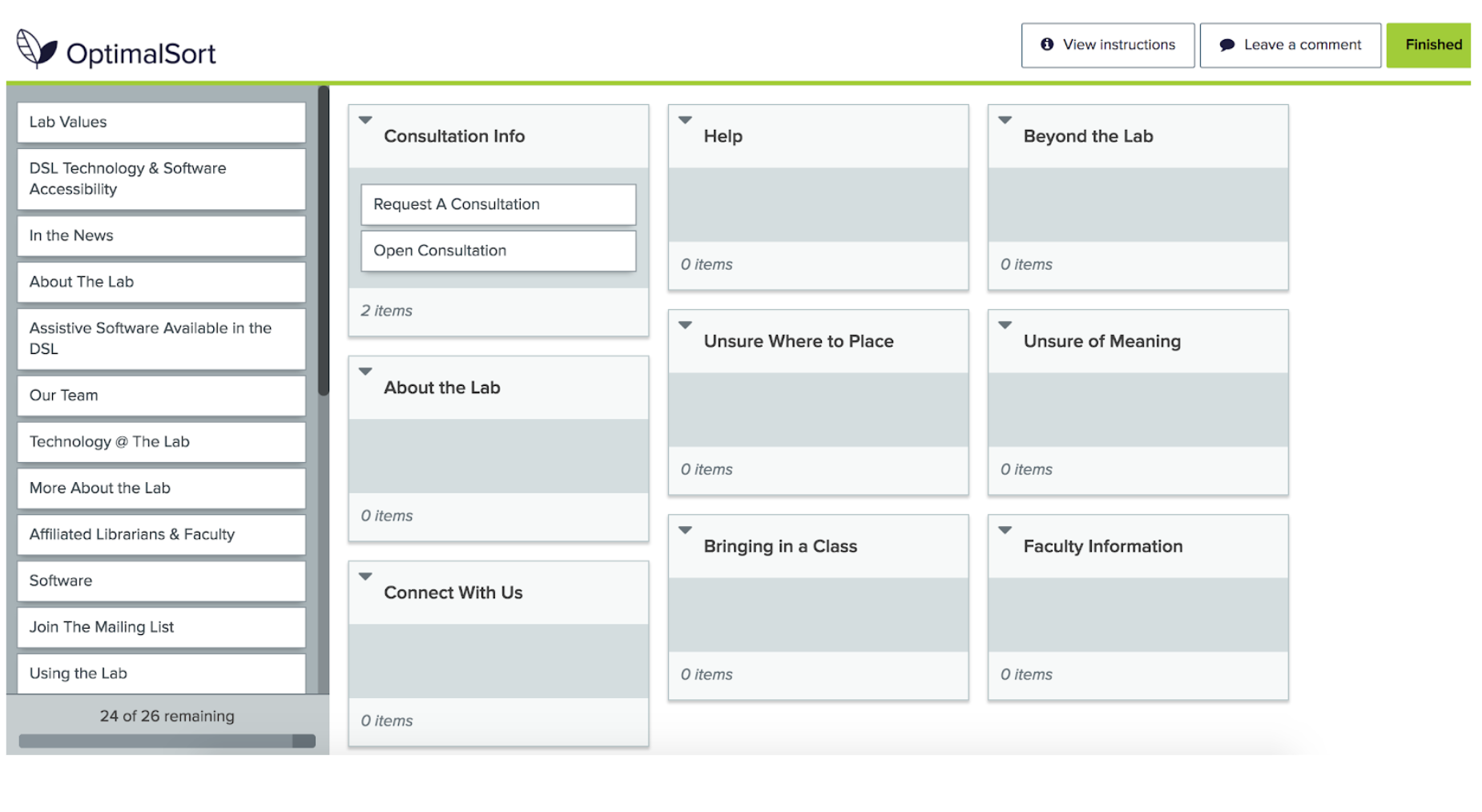 Example of how the hybrid card sort activity appears,