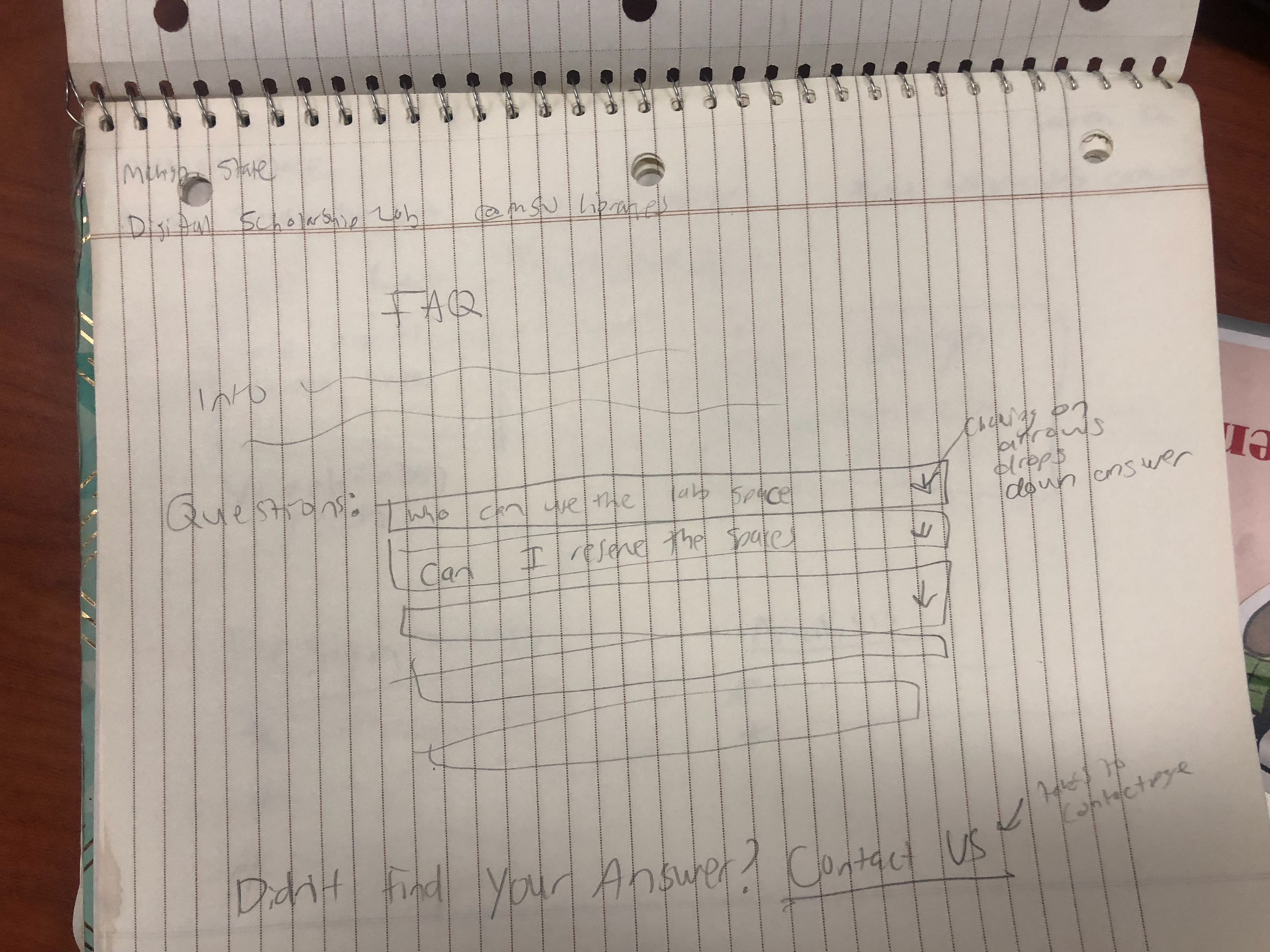 FAQ  page individual wireframe sketch