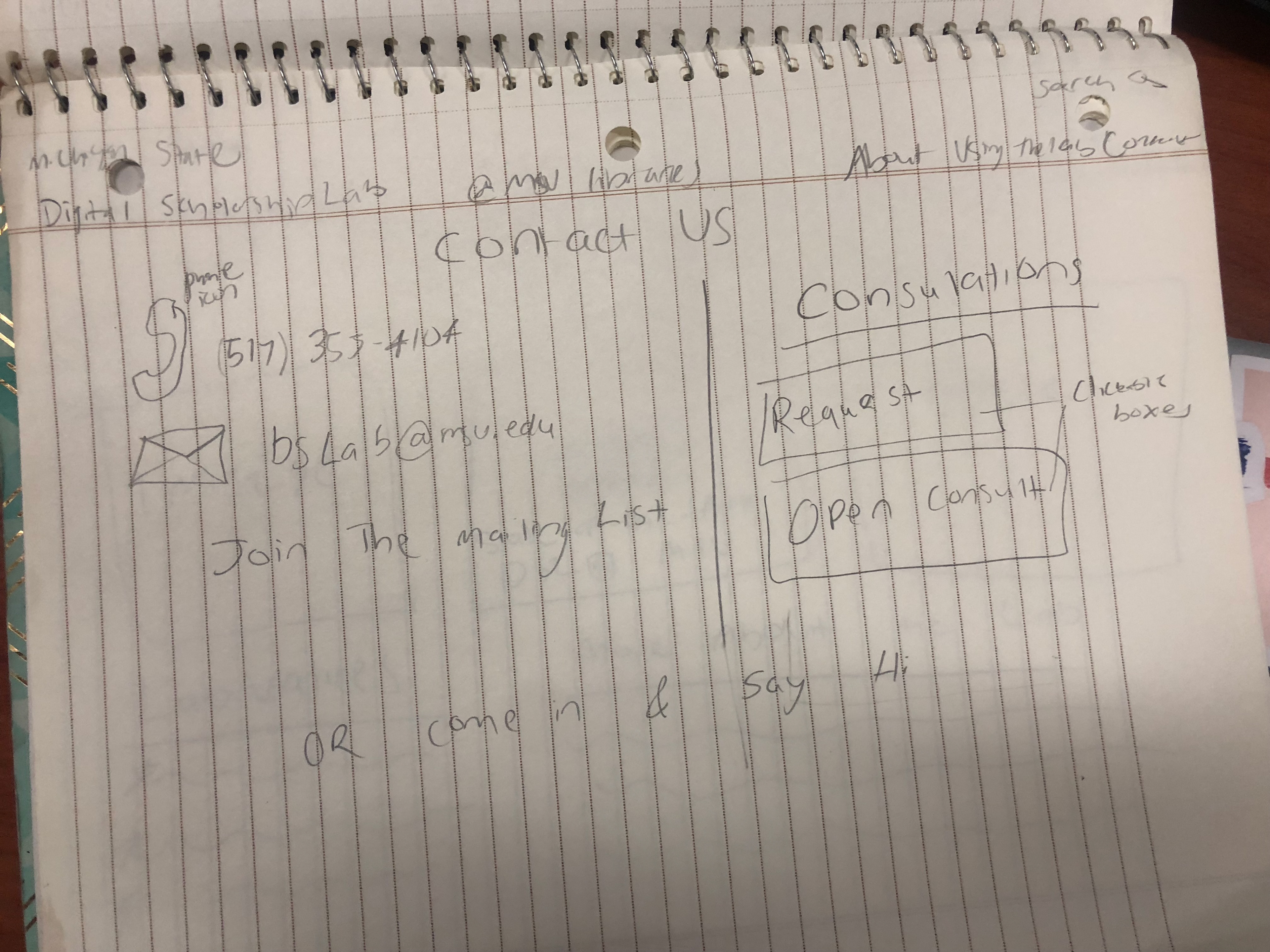 Contact Us individual wireframe sketch
