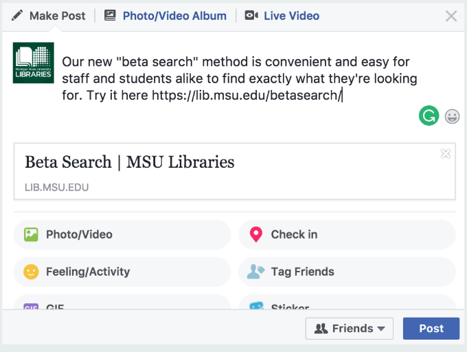 Sample Facebook post