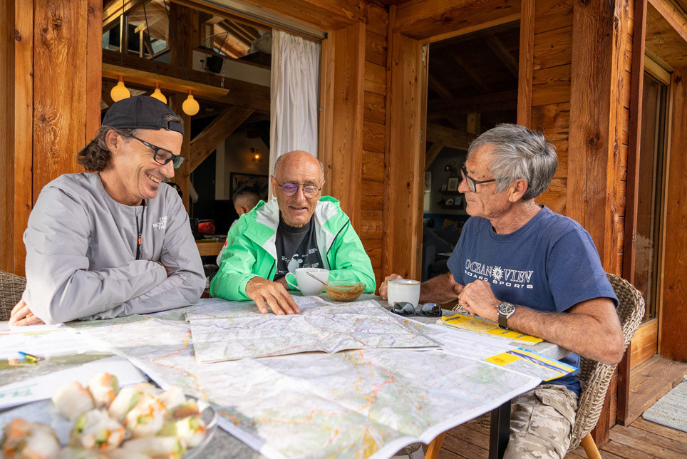 Ryan Blair, Philippe Guillo, and JeanFrancis during UTMB in Chamonix