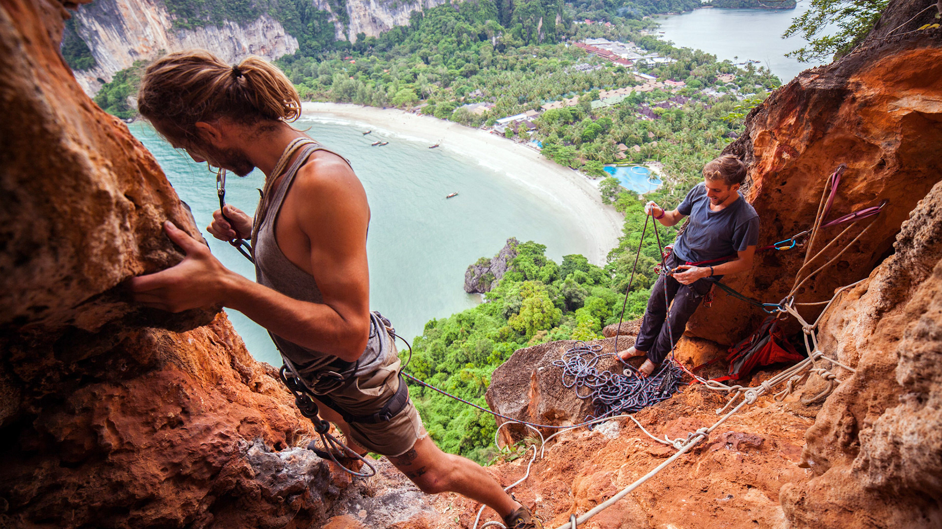Matt and Sos climbing Candle Stick in Railay