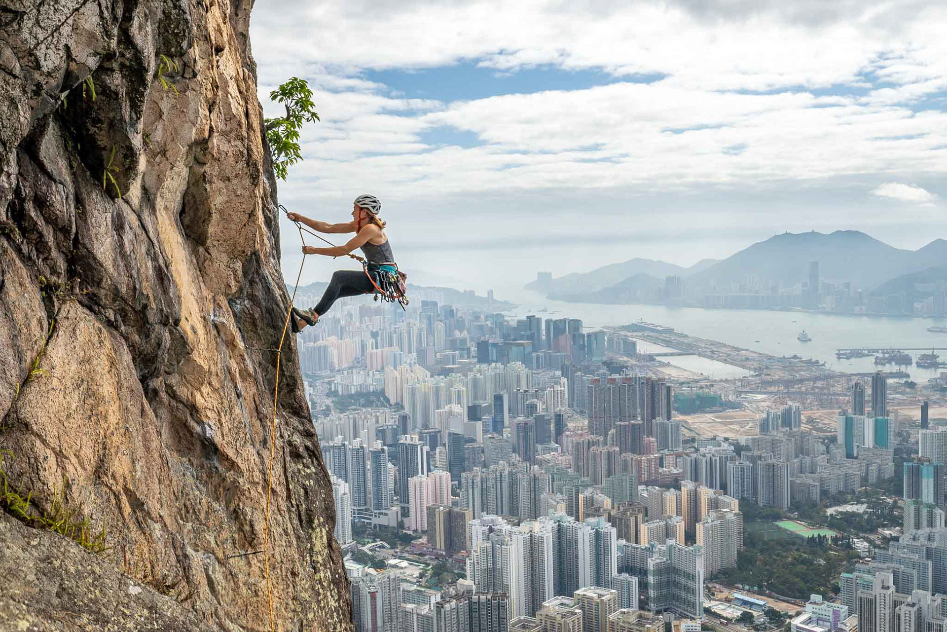 Meghan climing Gweilo at Lion Rock
