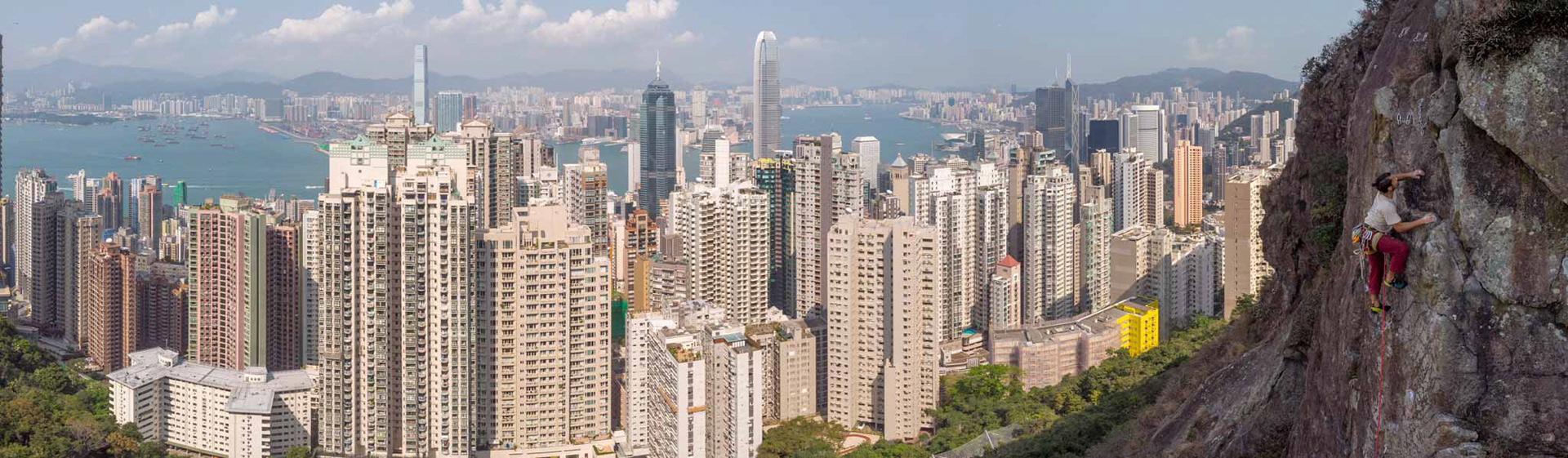 Hong Kong skyline and climber