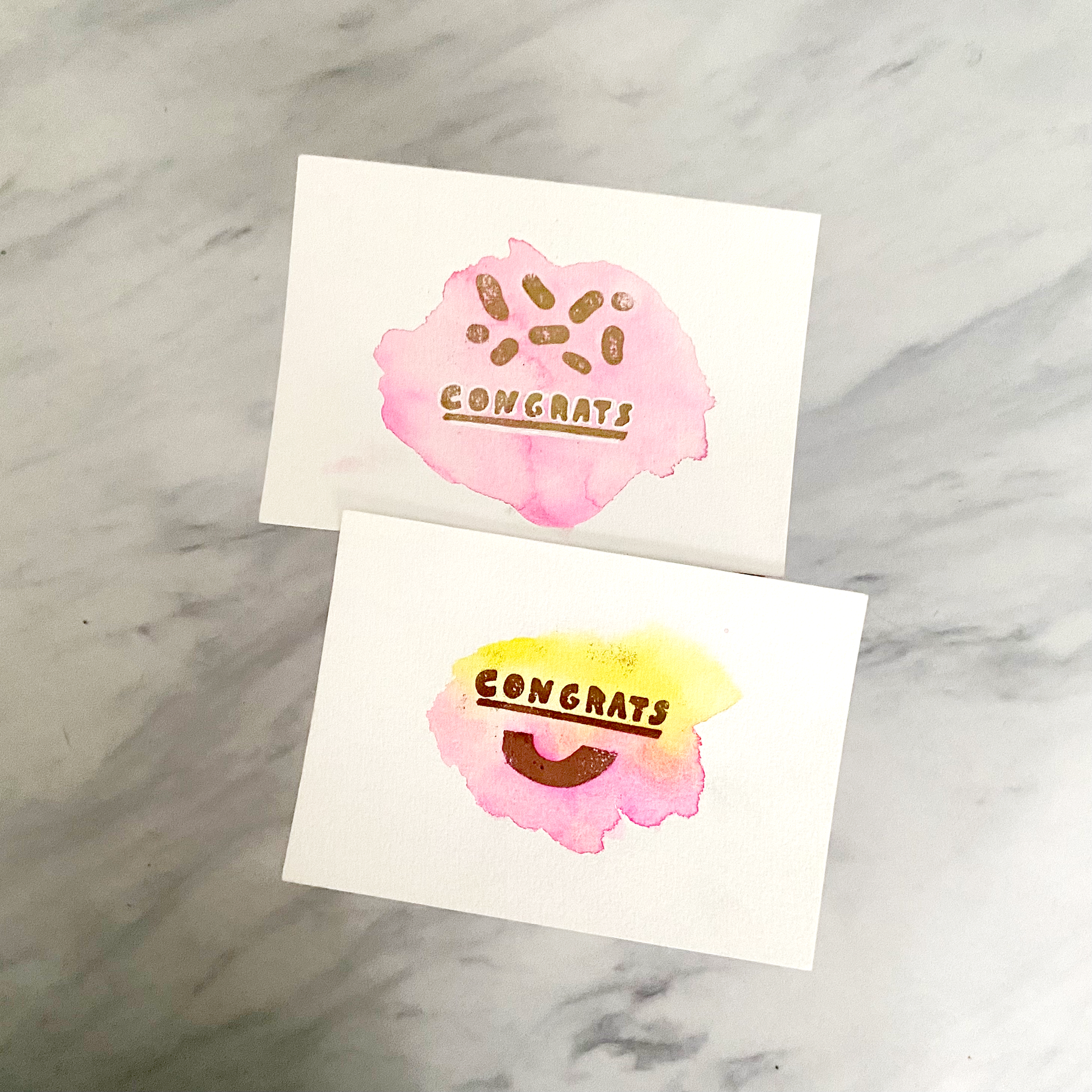 Watercolor and embossing on post card