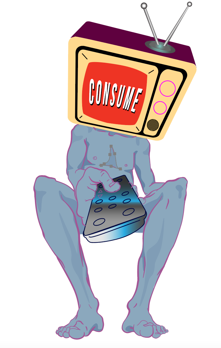 "Consume" work in progress screenshot. Drawn in Procreate and traced in Adobe Illustrator.
