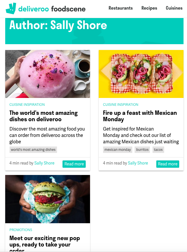 Foodscene blog posts were fun to write as they brought to life amazing dishes from around the world that can be ordered from Deliveroo