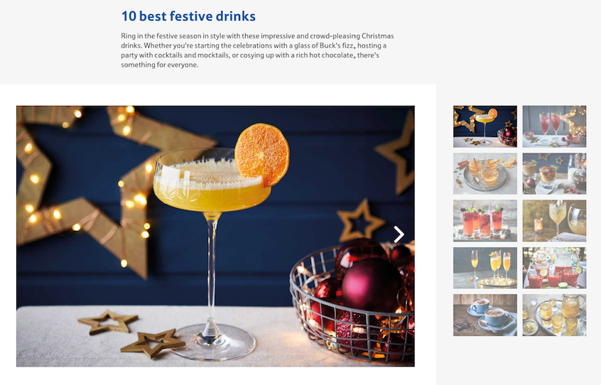 Beautiful photo galleries like this article on festive cocktails are great for boosting SEO on the recipe website and easy to read