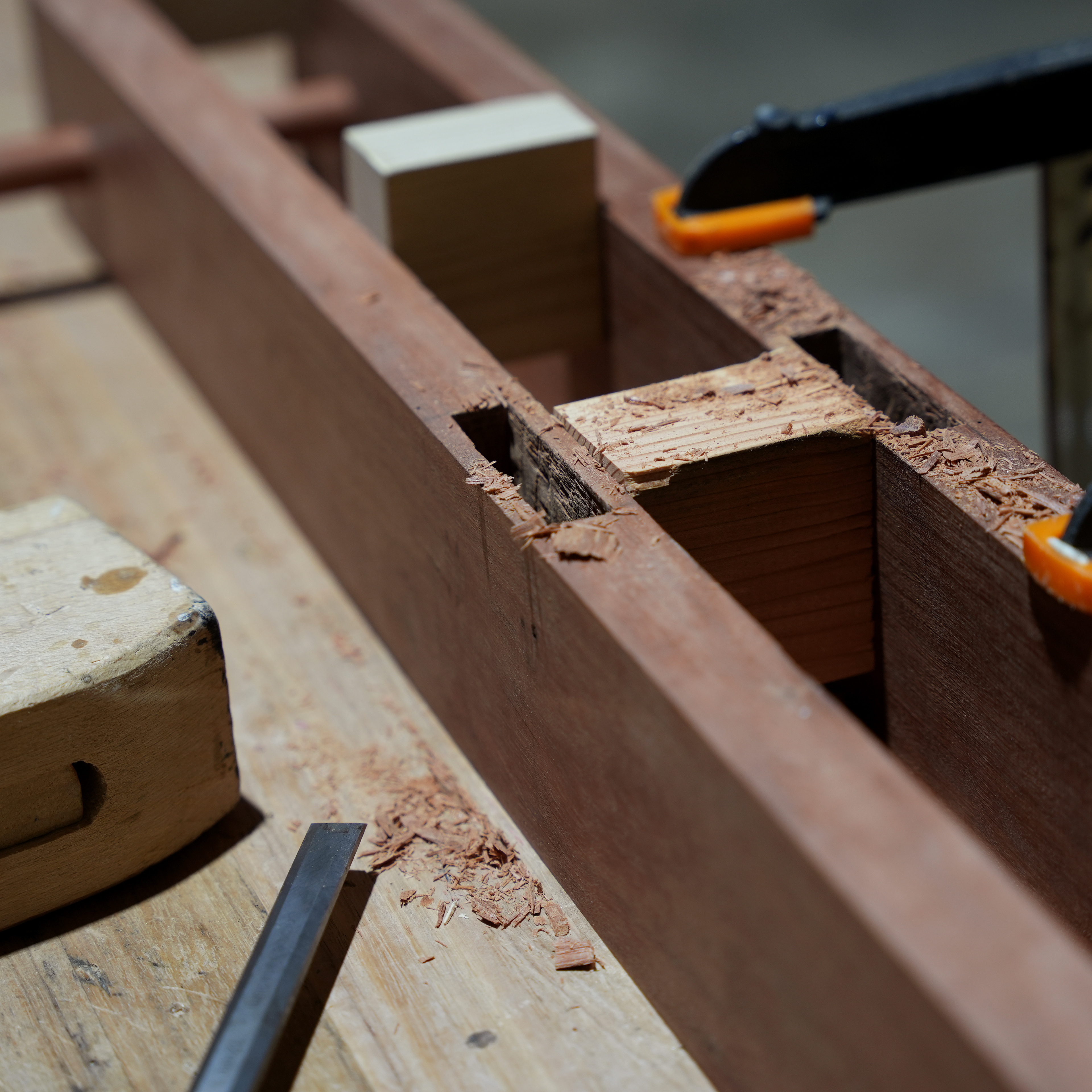 Chiseling joinery.