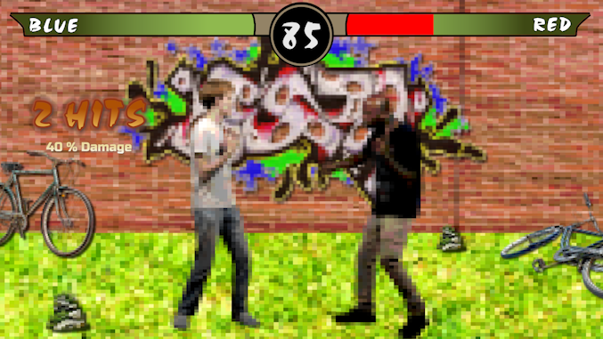 I used the Crop tool to animate the health bar decreasing with a red fill, and added a hits counter and damage label inspired by Mortal Kombat-style games