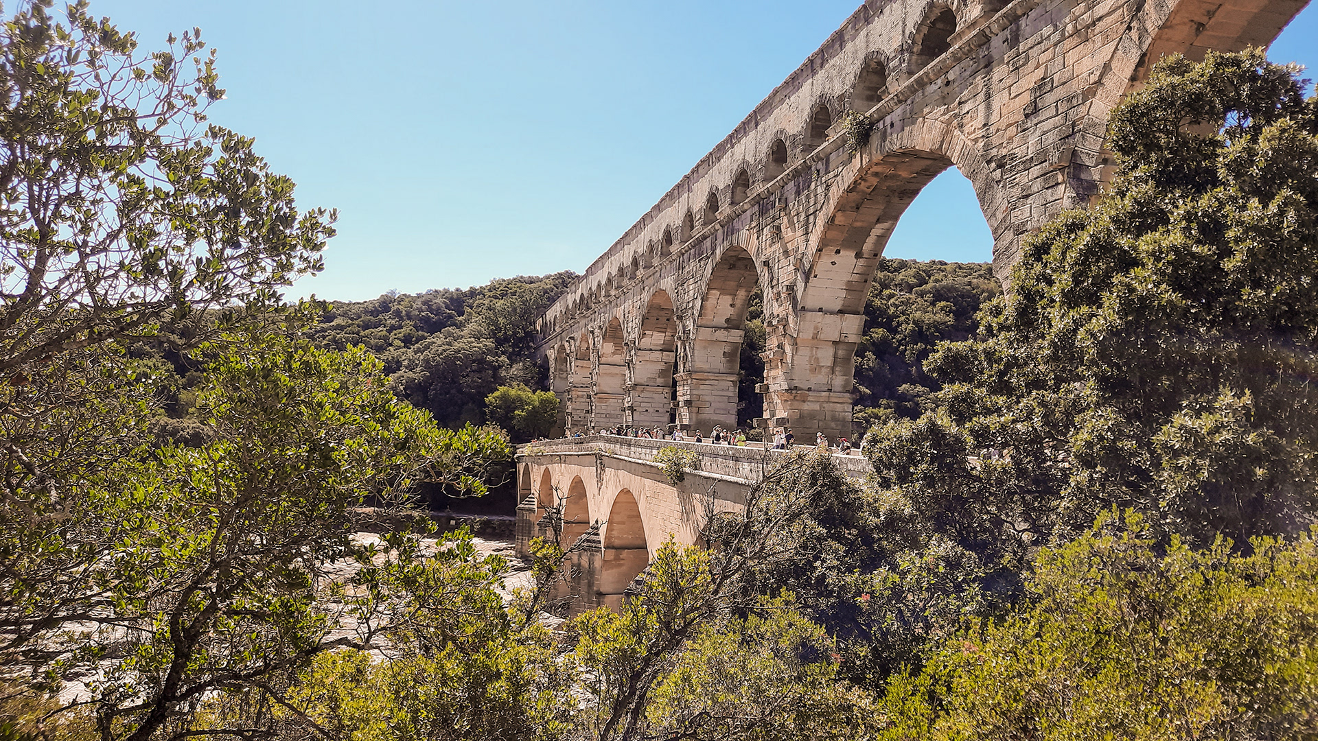 The Pont du Gard is near Nîmes, Uzés and Avignon