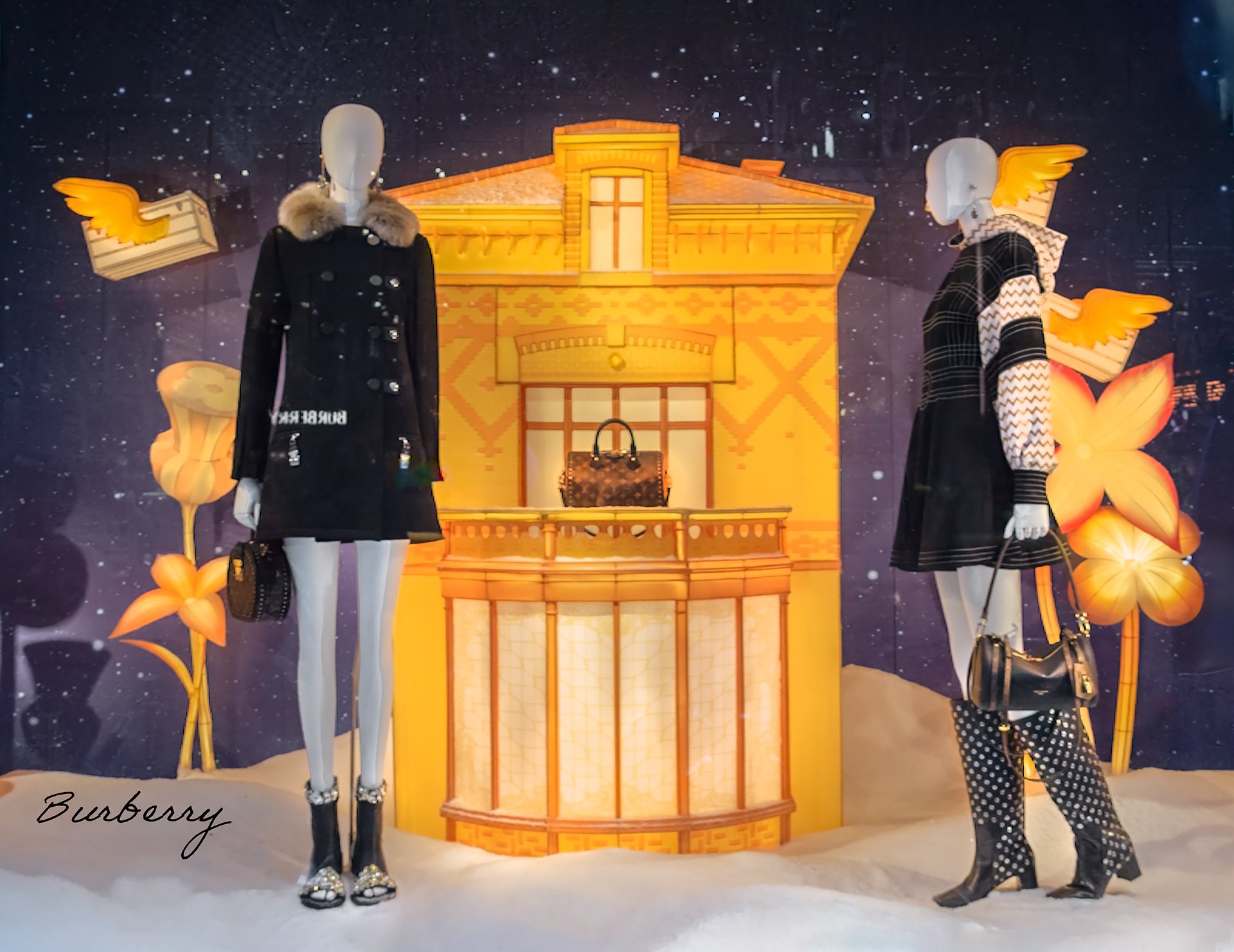 Burberry Christmas window display 2025