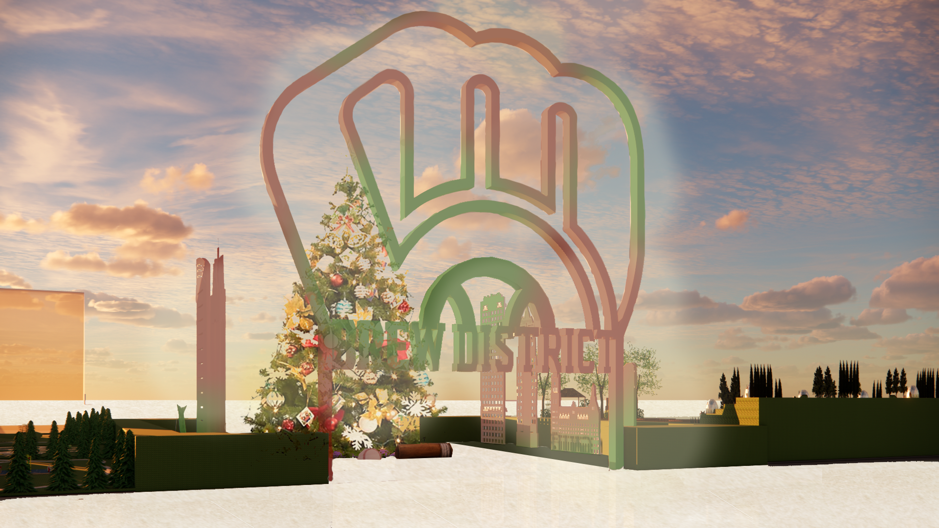 This image shows a possible lighting display and seasonal decor for the Christmas season.