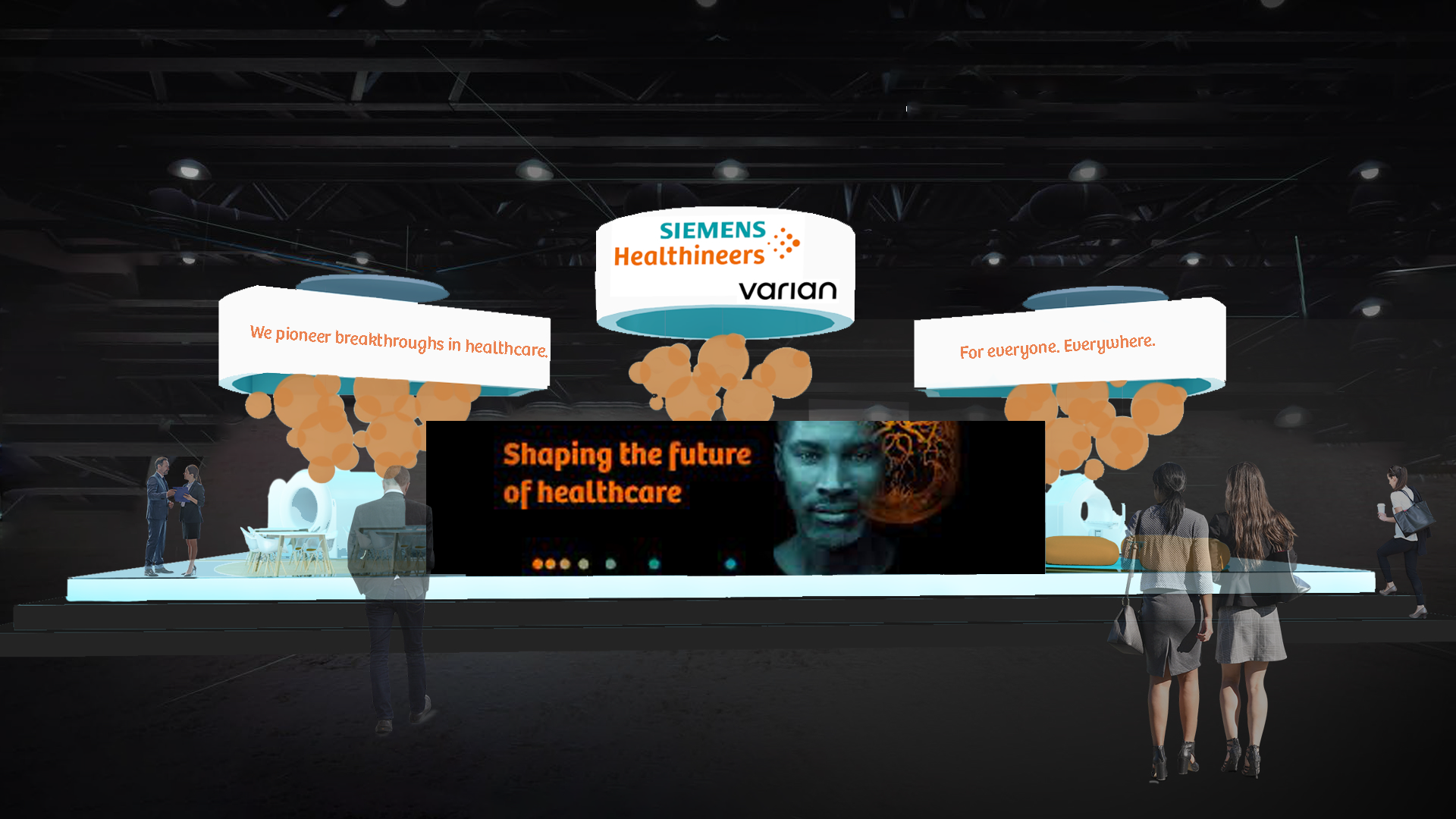 This is a view of the back of the booth with prominent company graphics.