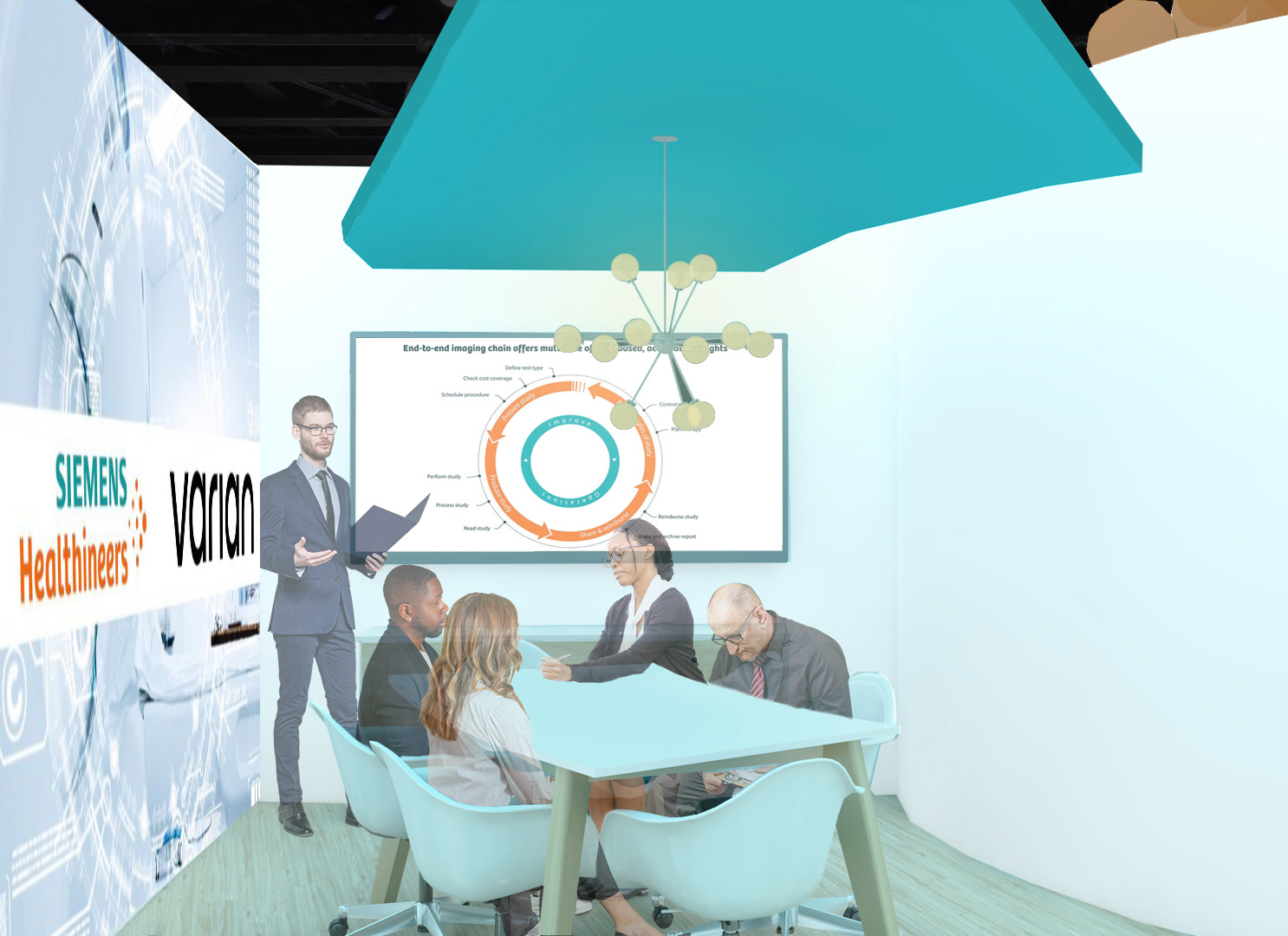This interior rendering shows the inside of the conference room, where clients to participate in private meetings.