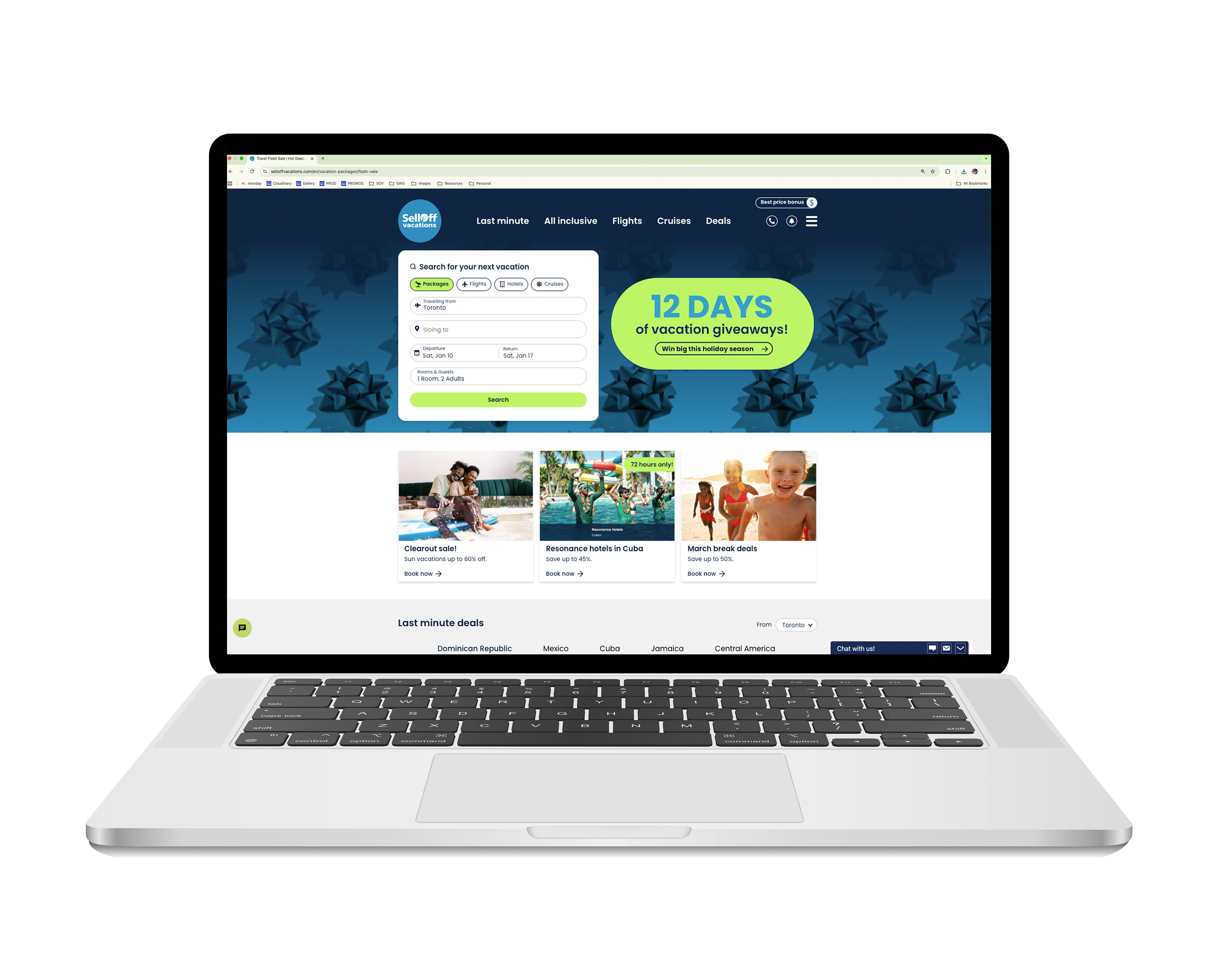 Homepage for 12 Days of Vacation Giveaways Promotion