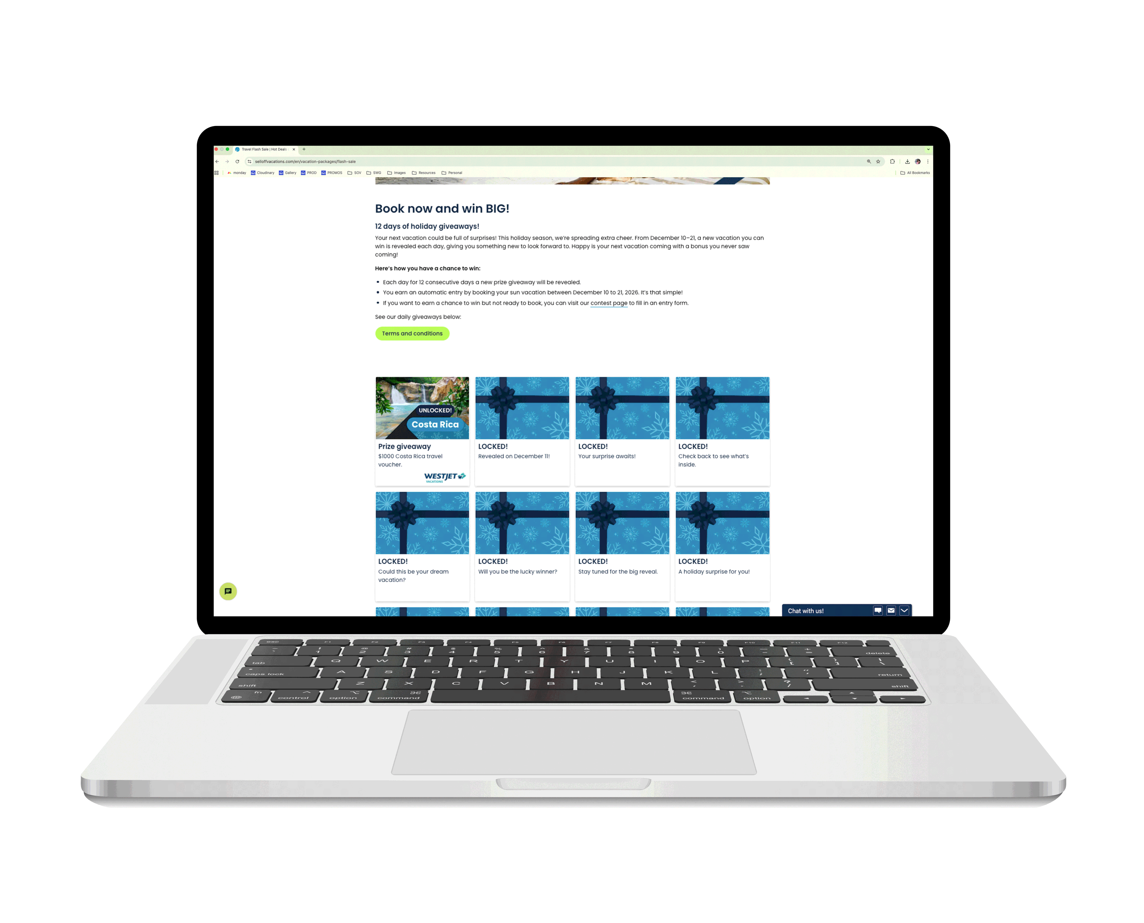 Landing Page for 12 Days of Vacation Giveaways Promotion