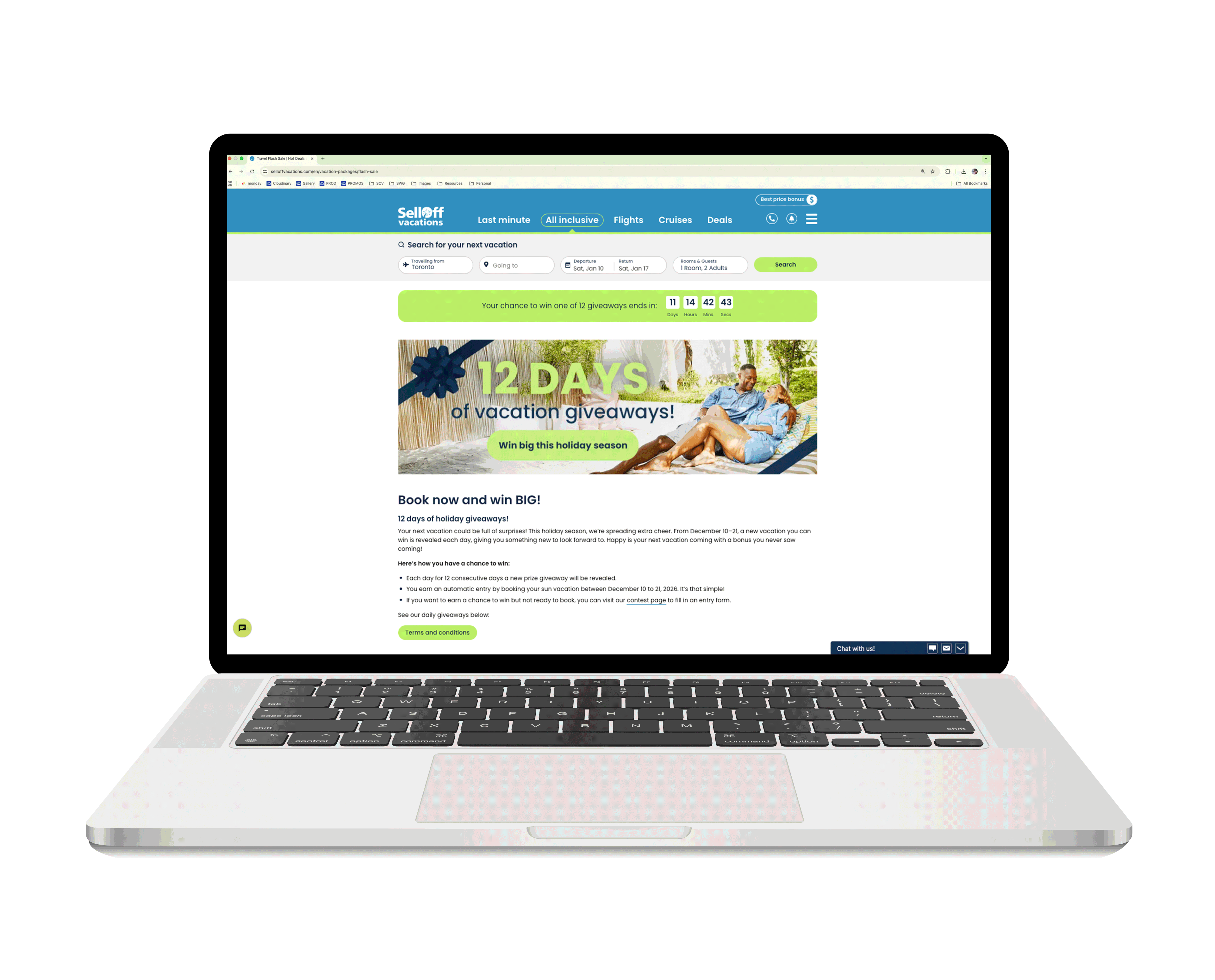 Landing Page for 12 Days of Vacation Giveaways Promotion