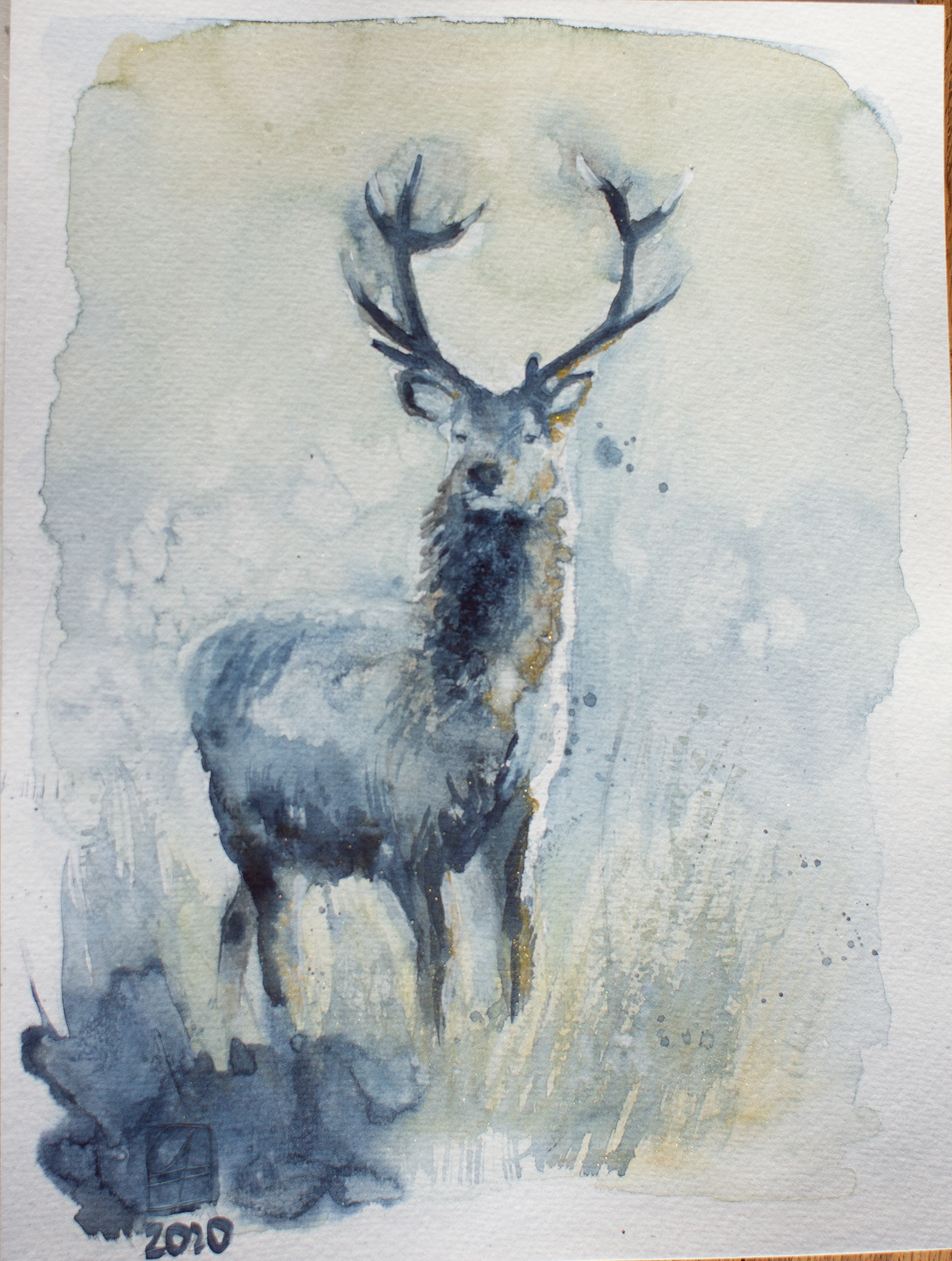 Hirsch mit Gold (19x24)