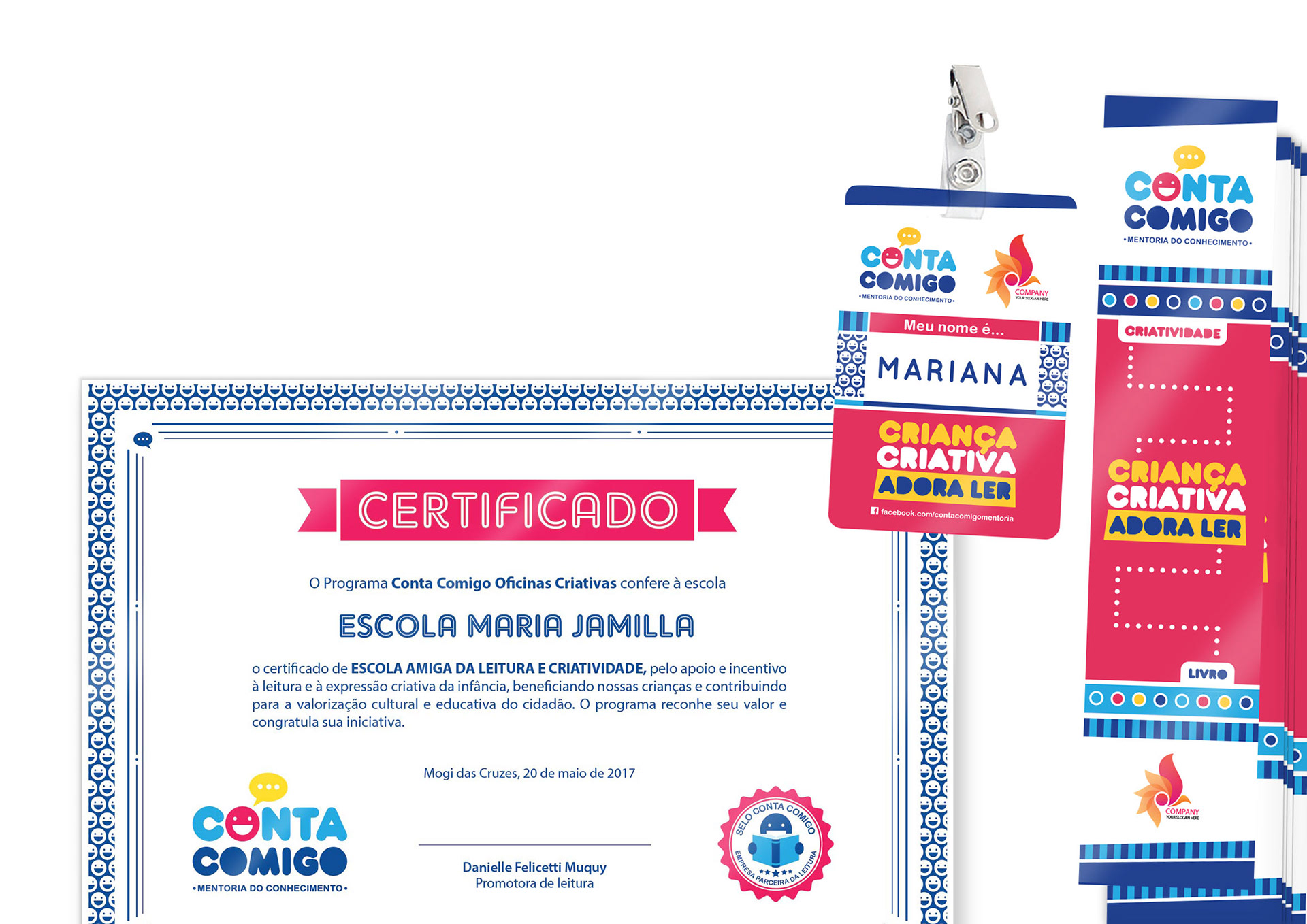 Kit Oficina criativa (certificado, crachá e marcador de página)