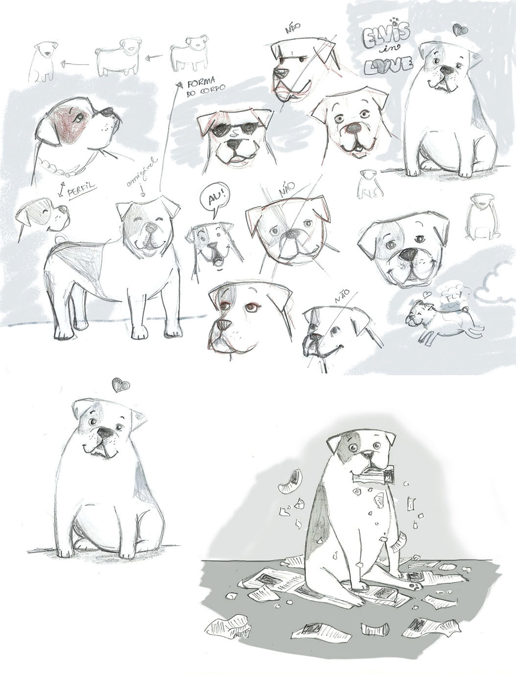 Esboços para encontrar o traço do desenho de Elvis