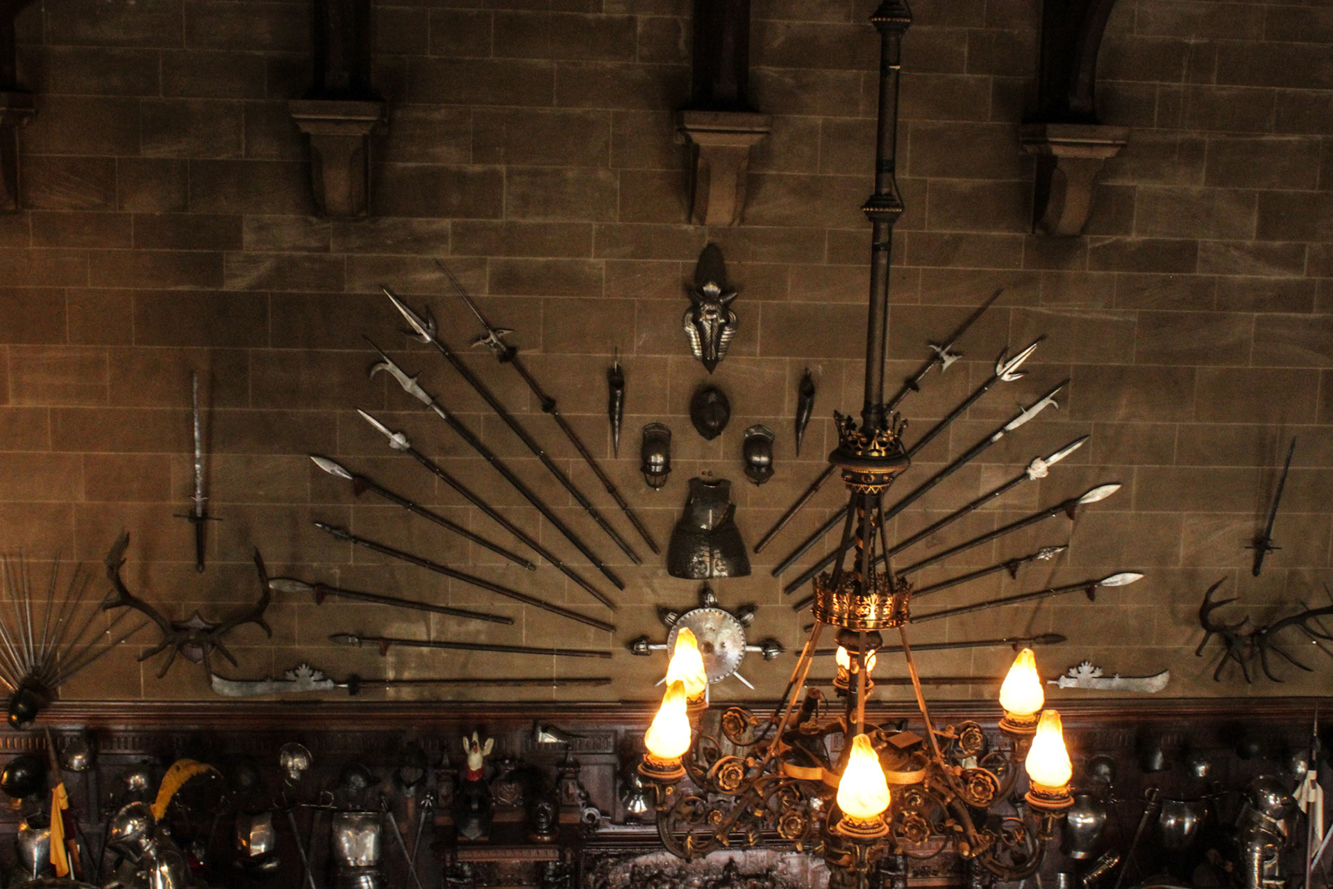 Swords, pikes and halberds display, Warwick Castle, 2015