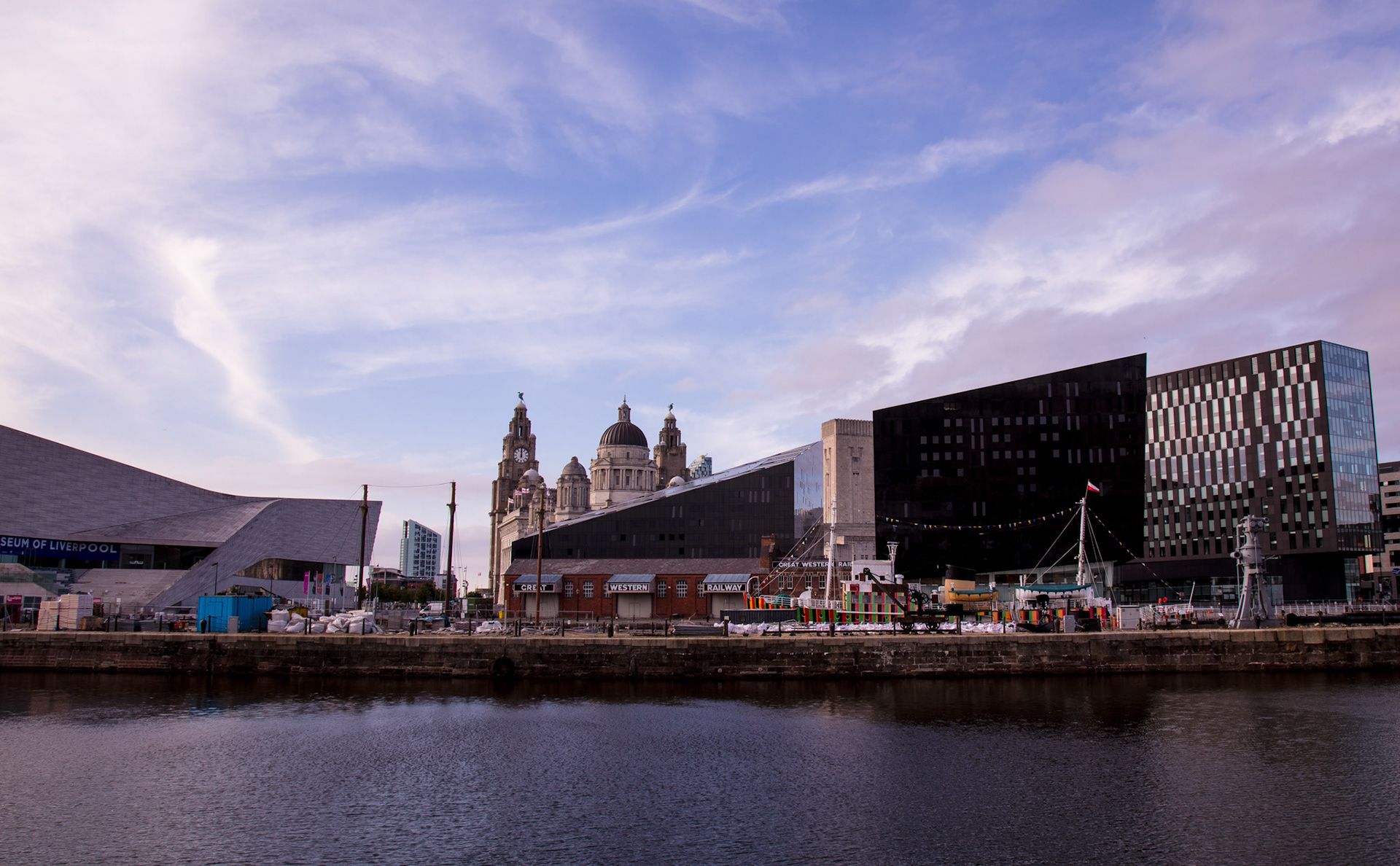 Towards the Liver Building from the Albert Dock, 2017