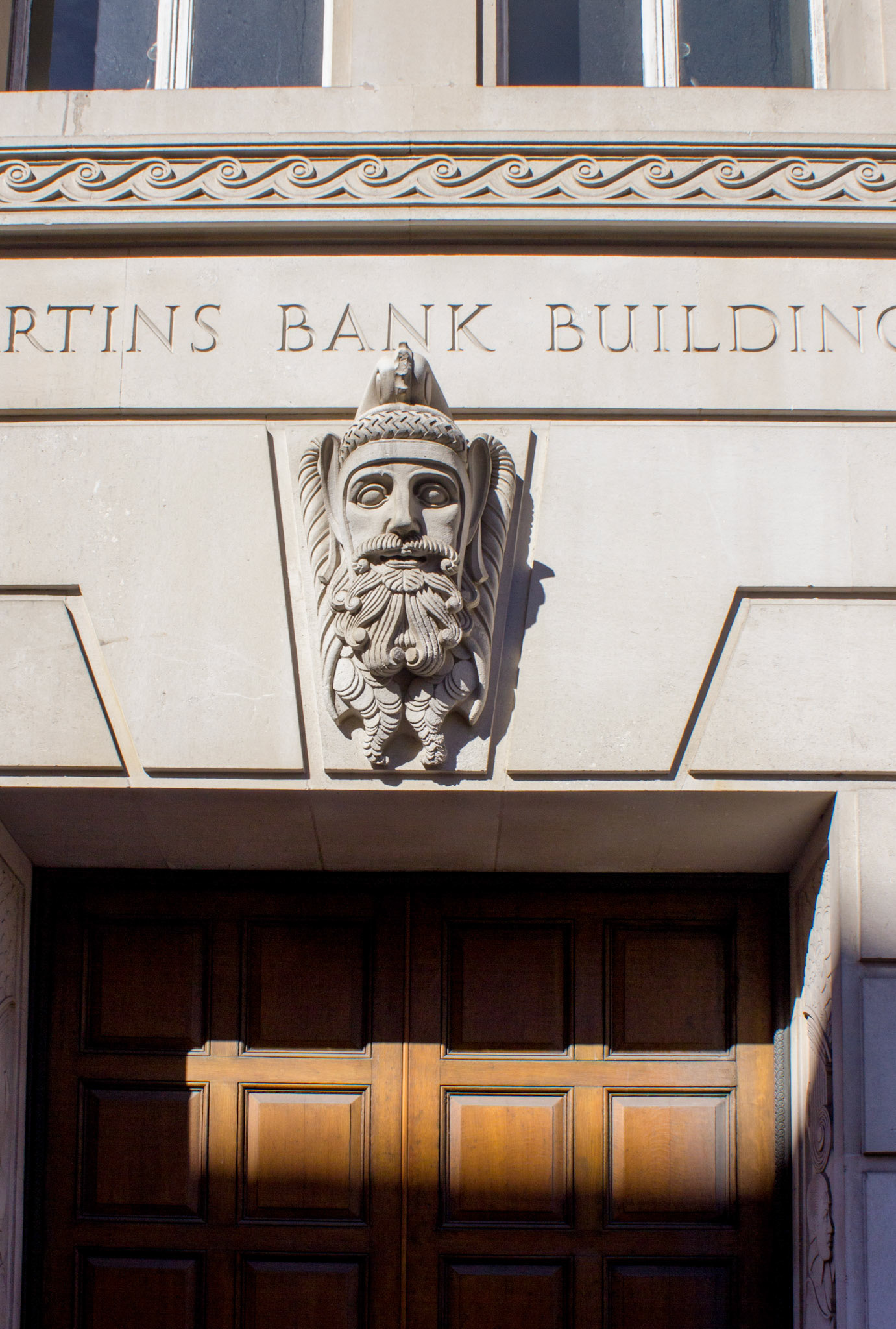 Carved Head, Martin's Bank Building, Water St, 2018