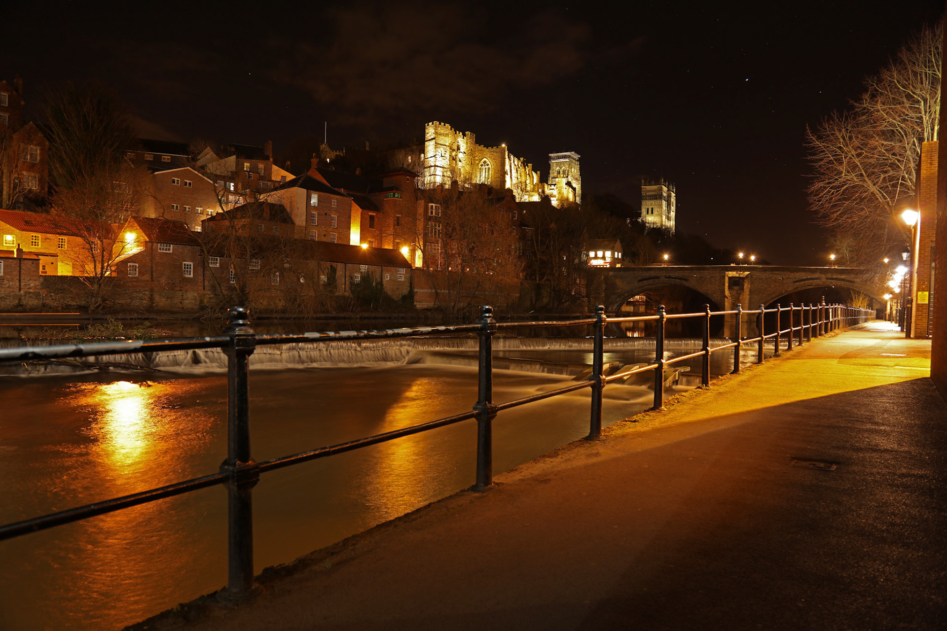 Durham Castle and Cathedral at night,  River Wear, 2016
