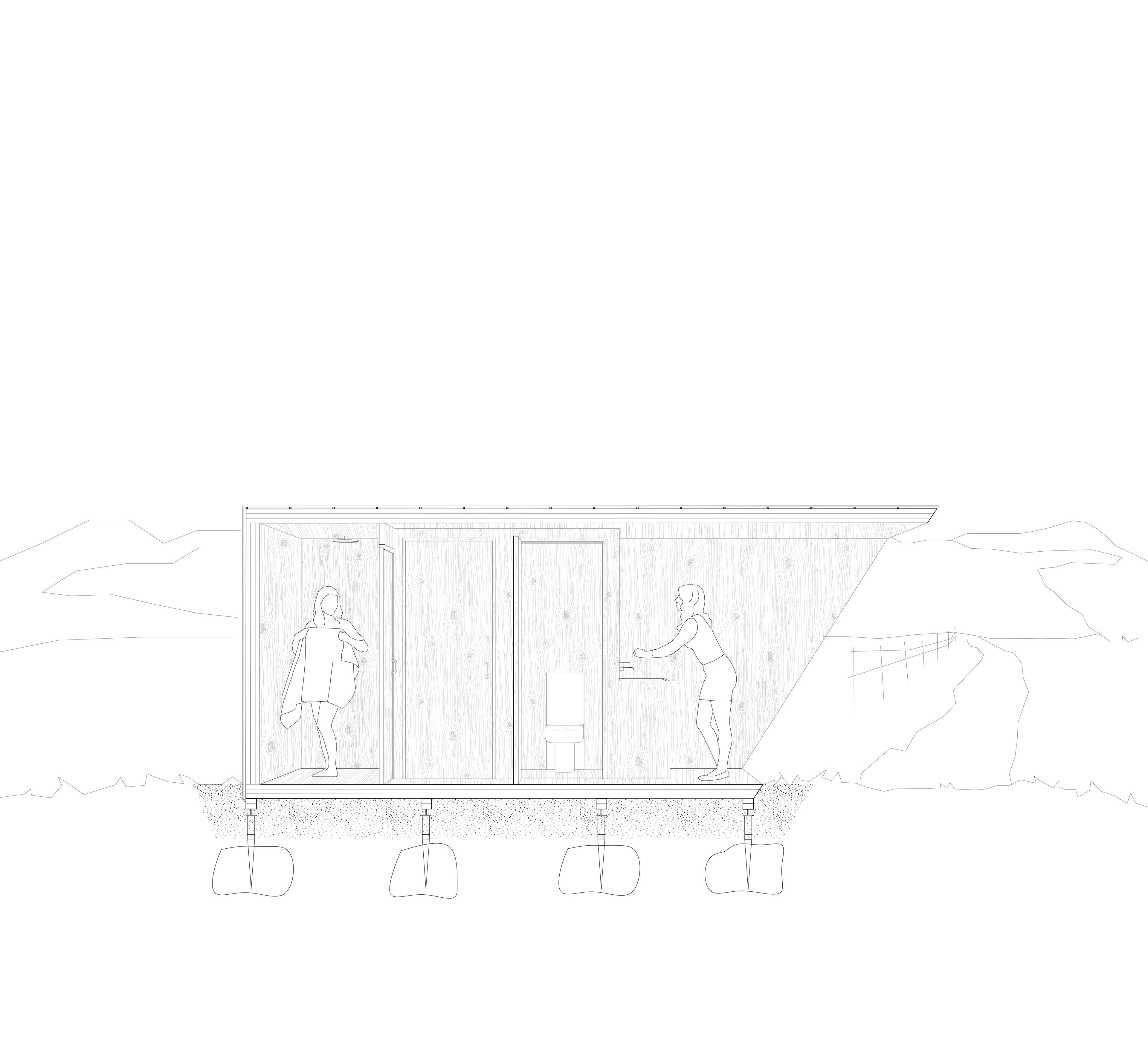 Coupe perspective, les sanitaires
