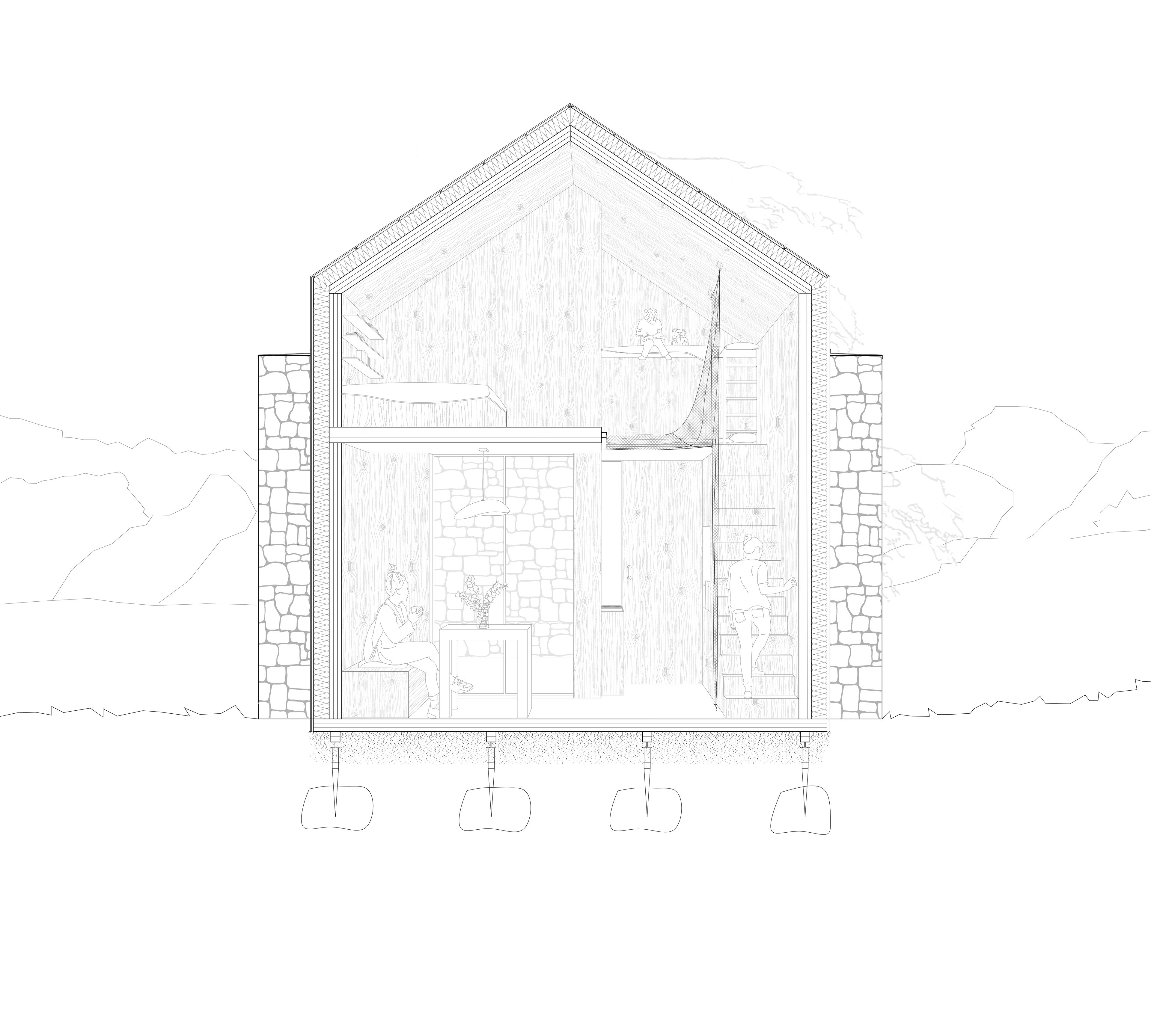 Coupe perspective, logement familial