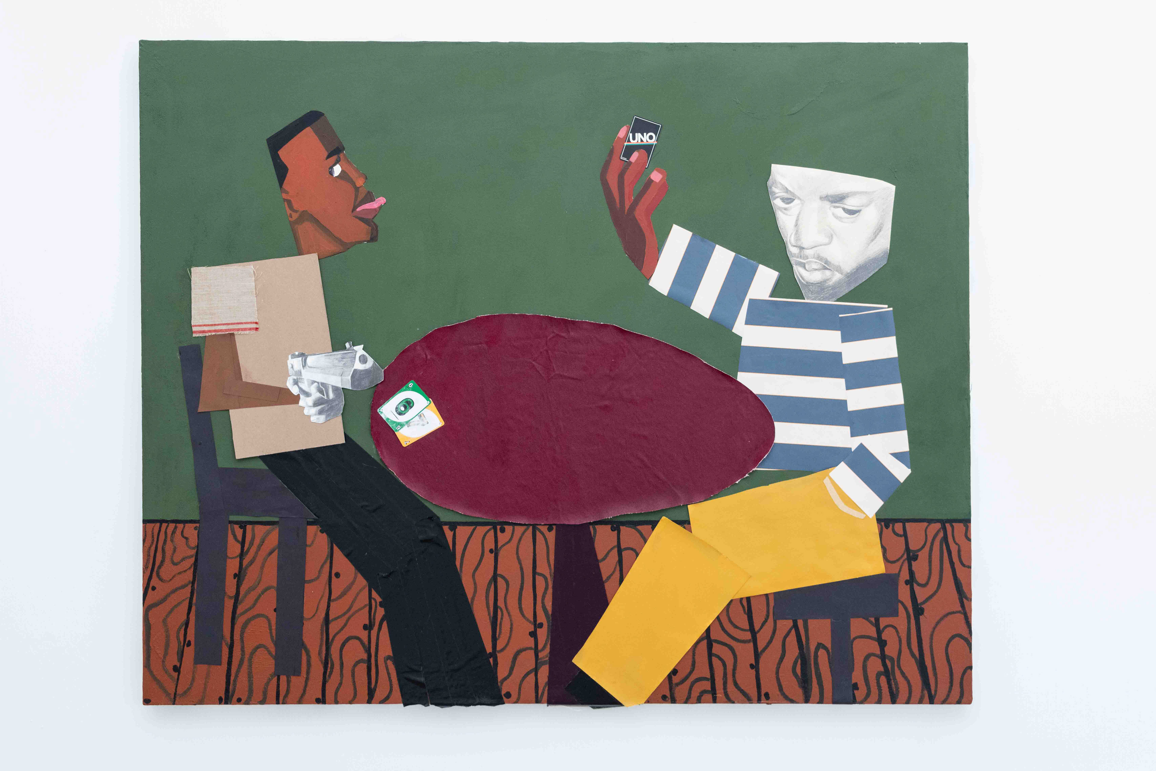 The Flick of the wrist, Acrylic and collage on canvas, 48"x60", 2024