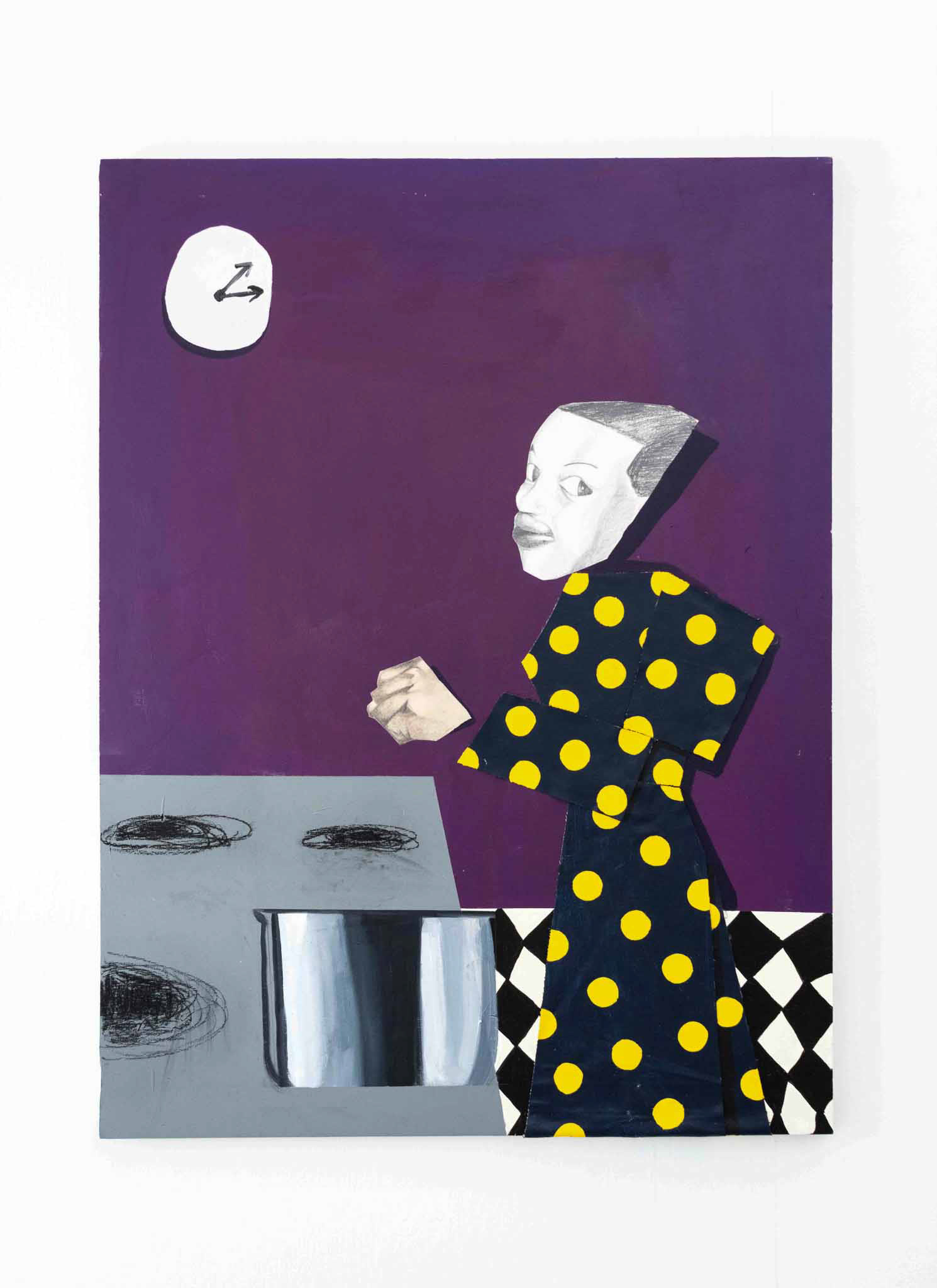 Starts with the Pot, Acrylic and Collage on canvas, 46"x48", 2024